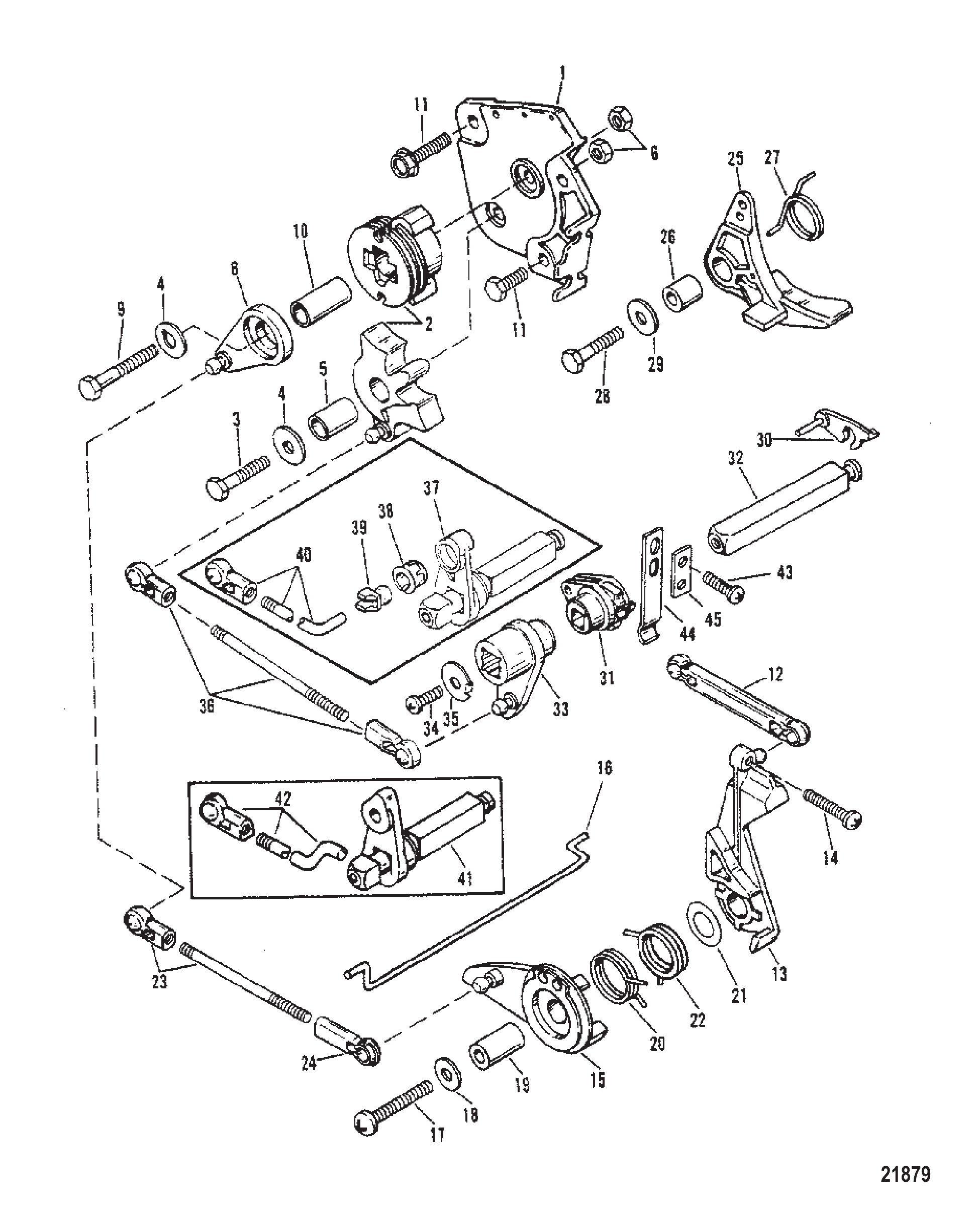 油门与换挡联动装置(舵柄换挡型号) Throttle and Shift Linkage (Tiller Handle Shift Models)