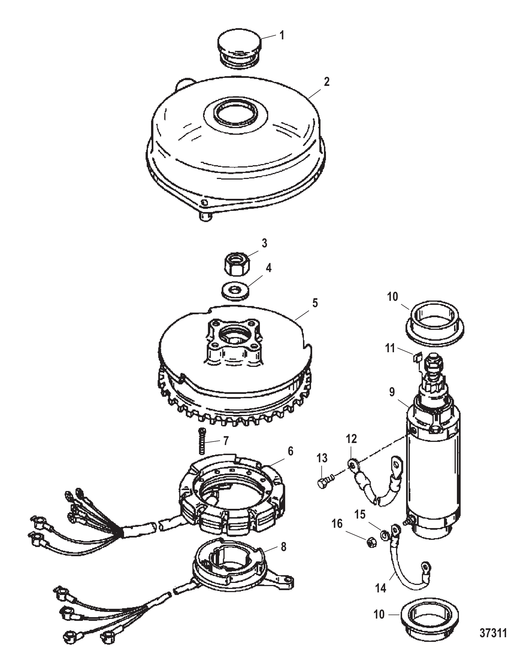 FLYWHEEL/STARTER MOTOR USA:0G437999/BEL:9926999 AND BELOW