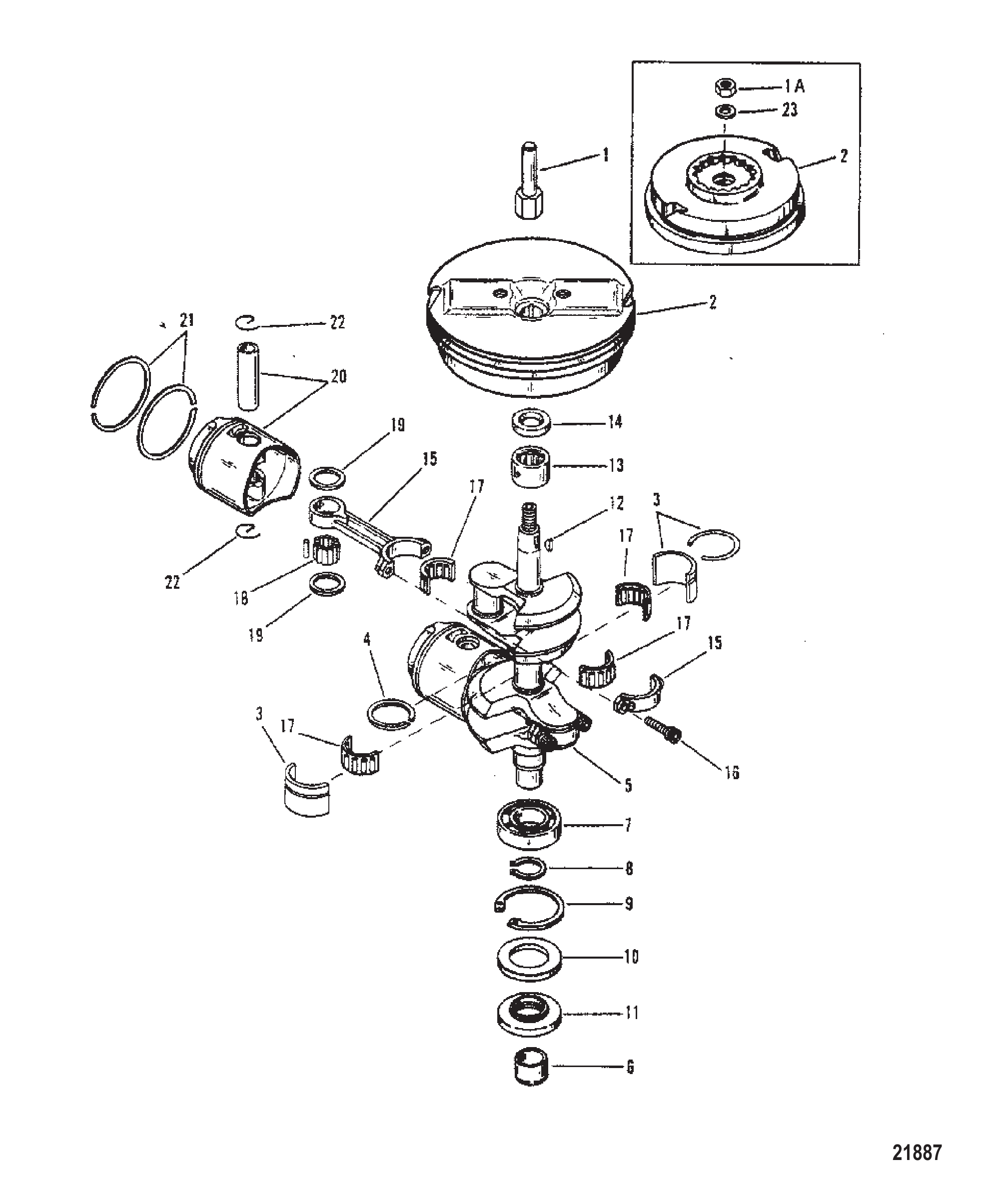 CRANKSHAFT, PISTONS AND FLYWHEEL