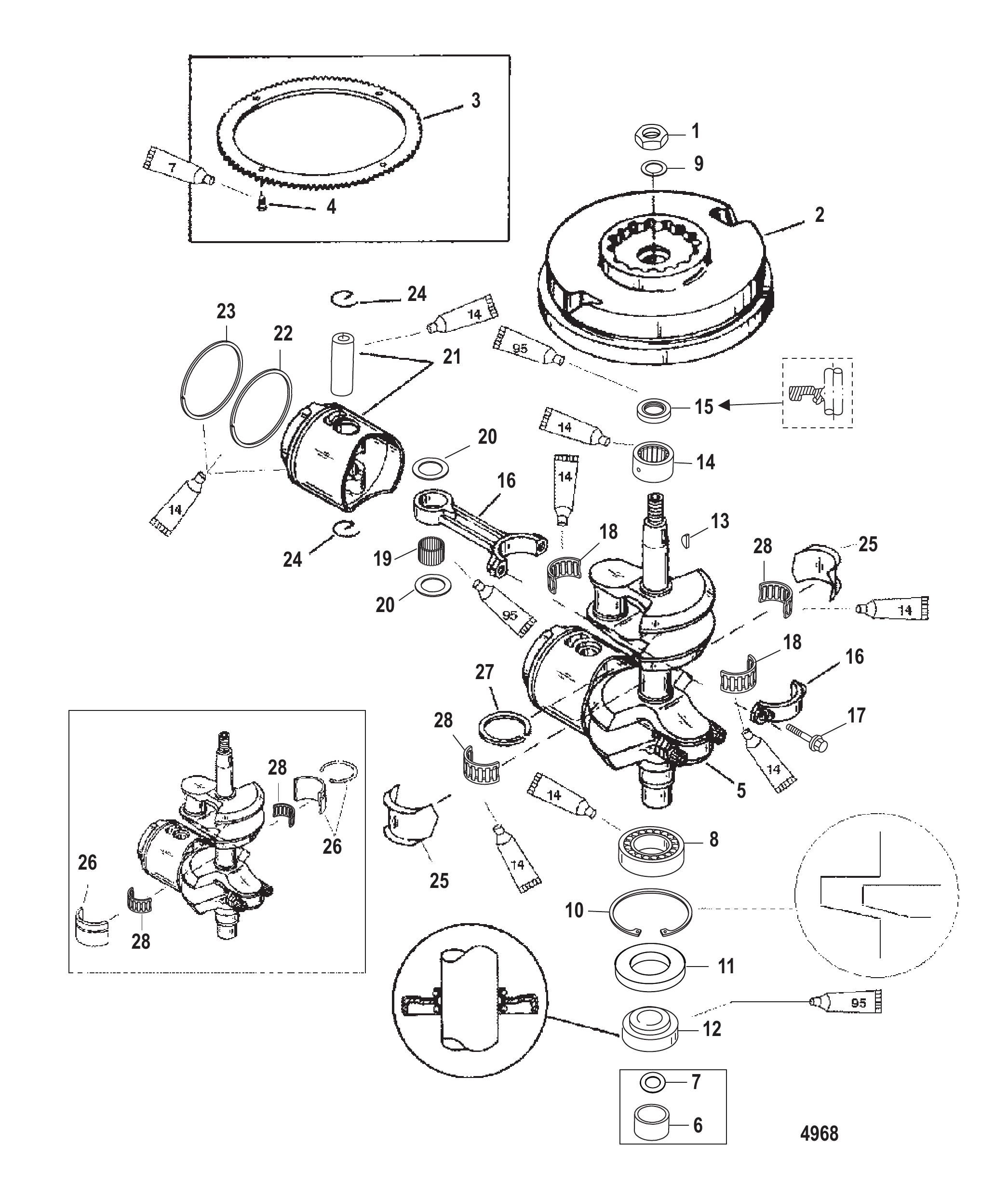 Crankshaft Pistons and Flywheel
