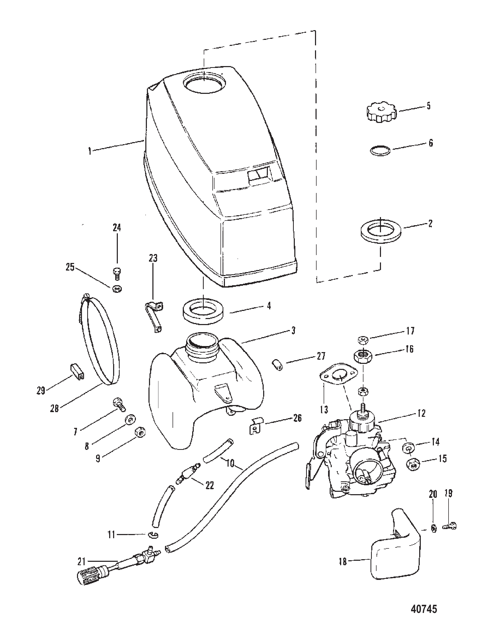 TOP COWL FUEL TANK AND CARBURETOR