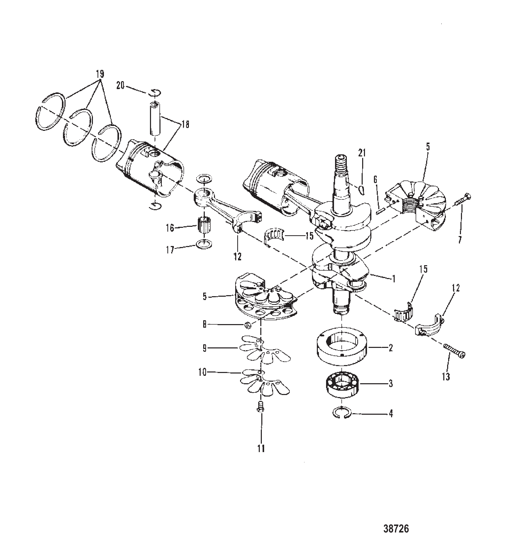 CRANKSHAFT, PISTONS AND CONNECTING RODS
