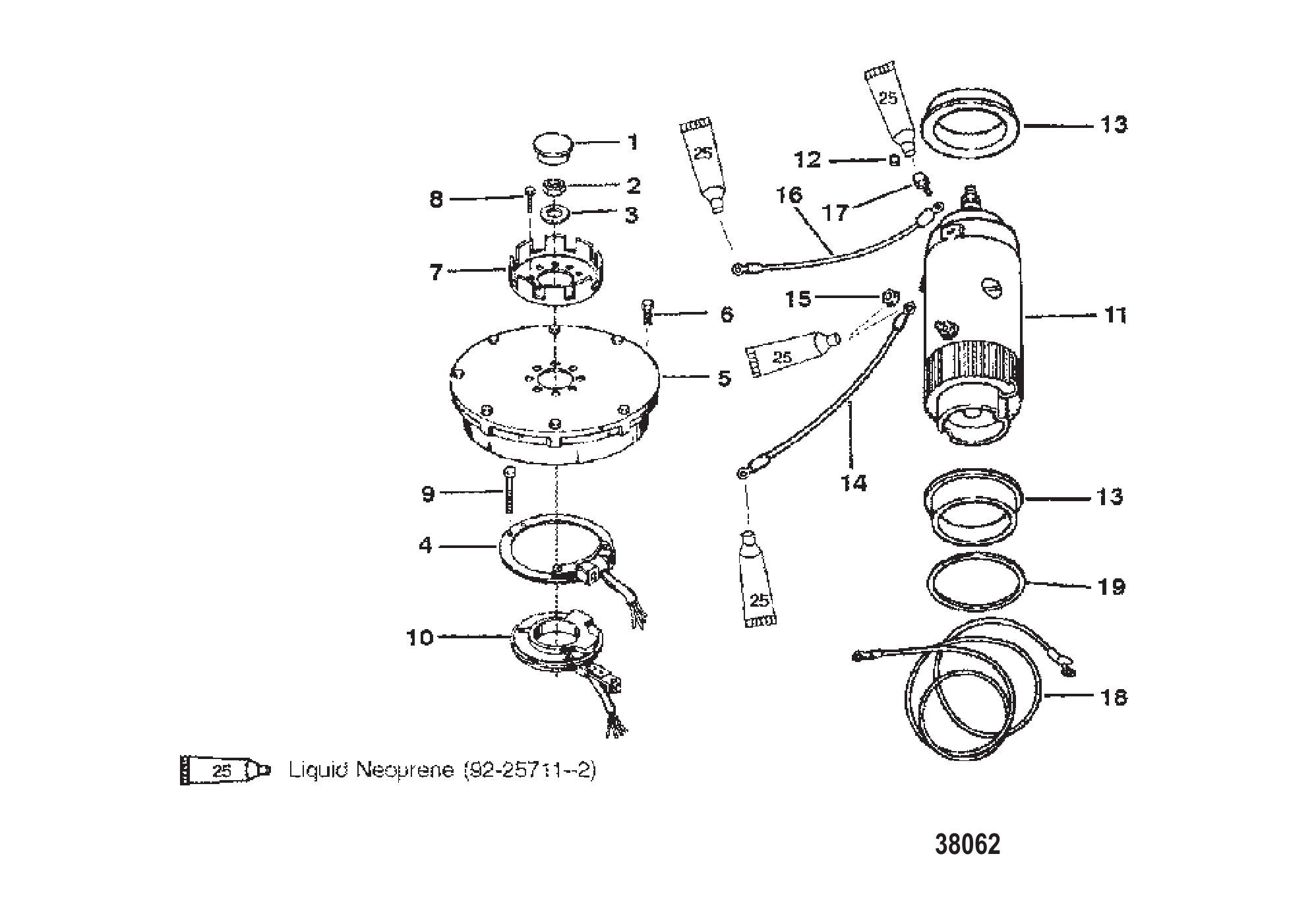 FLYWHEEL, STATOR AND STARTER MOTOR
