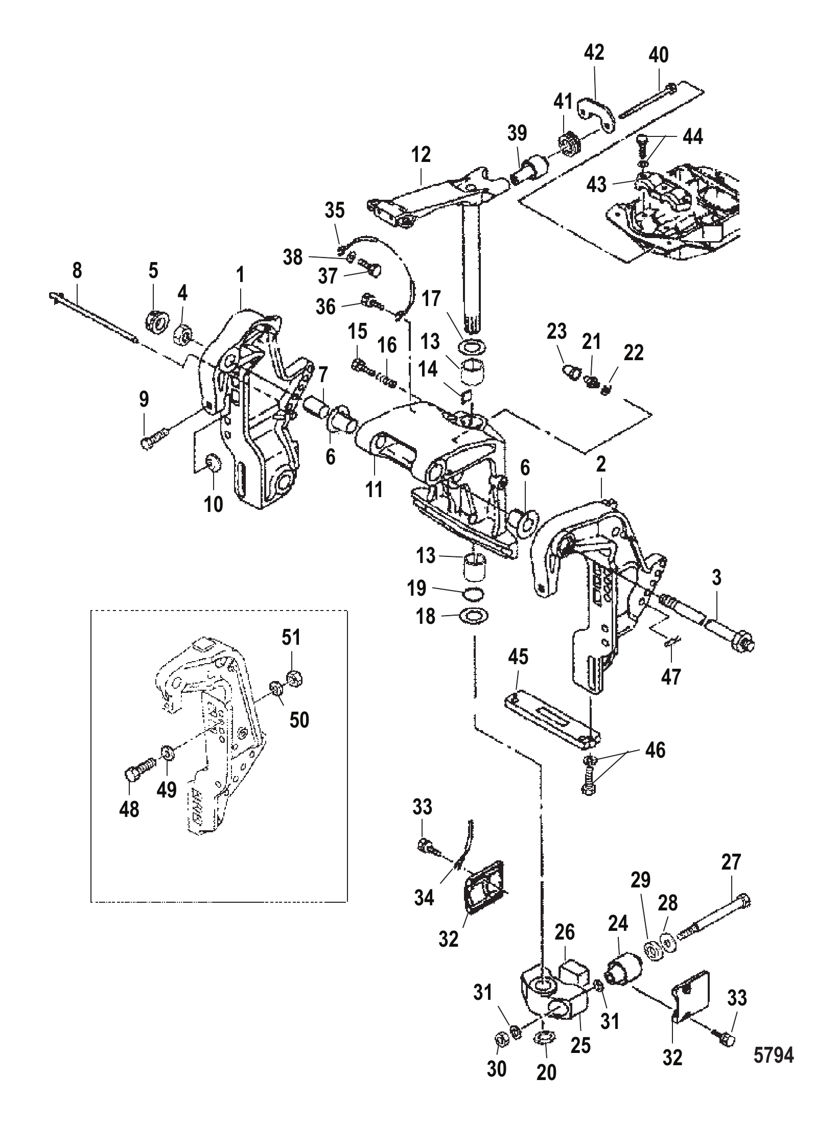 艉板转轴支架(动力升降) Transom and Swivel Brackets (Power Trim)
