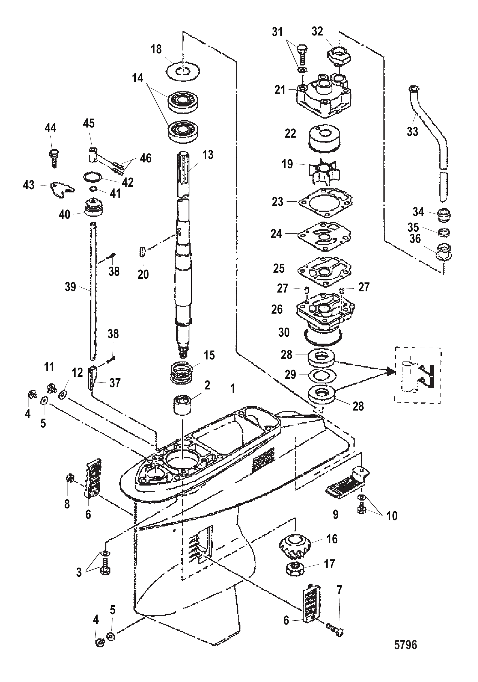 齿轮箱驱动轴序列号0N116271及以上 Gear Housing Driveshaft, Serial 0N116271 and Up