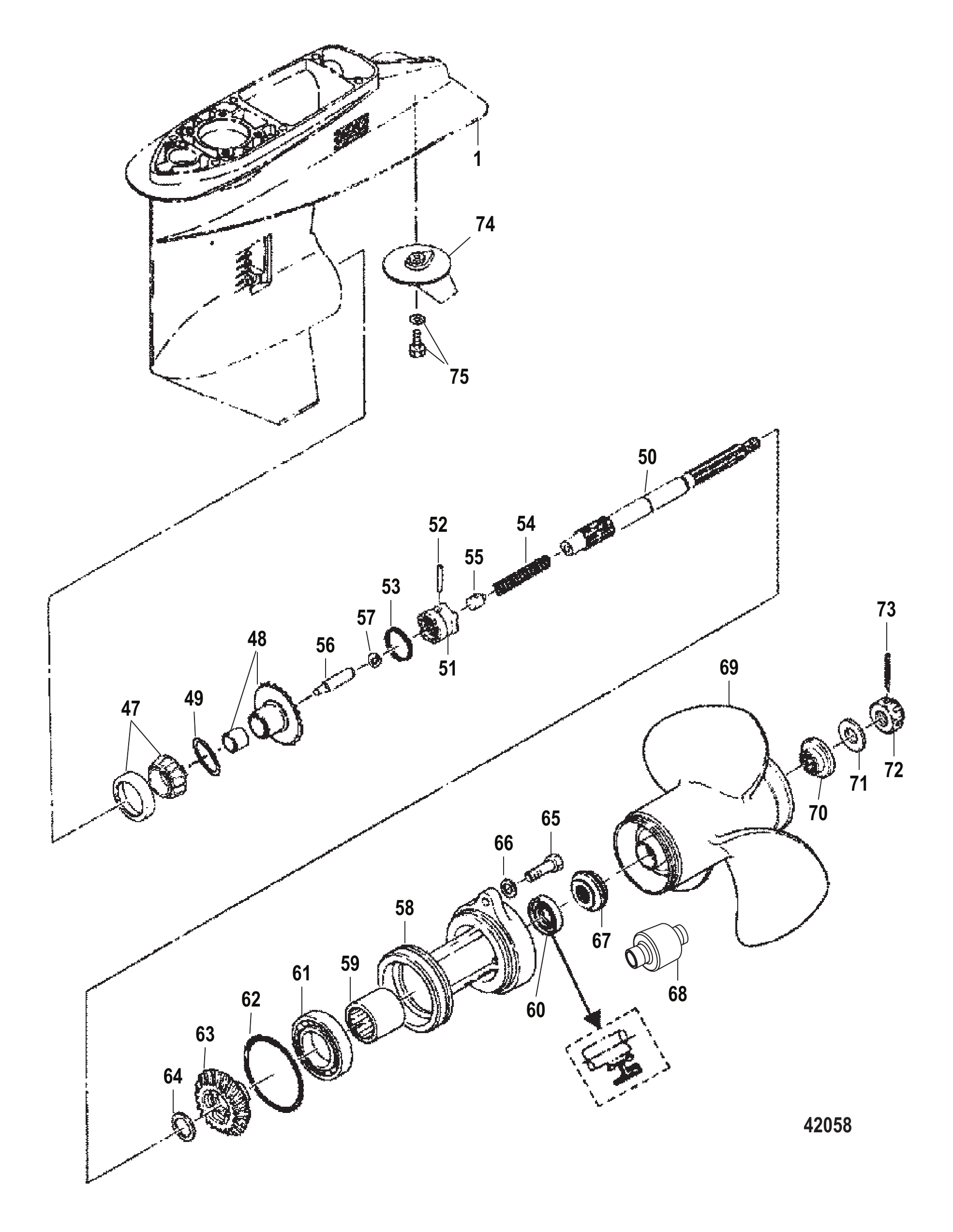 齿轮箱螺旋桨轴序列号0N116271及以上 Gear Housing Propeller Shaft, Serial 0N116271 and Up