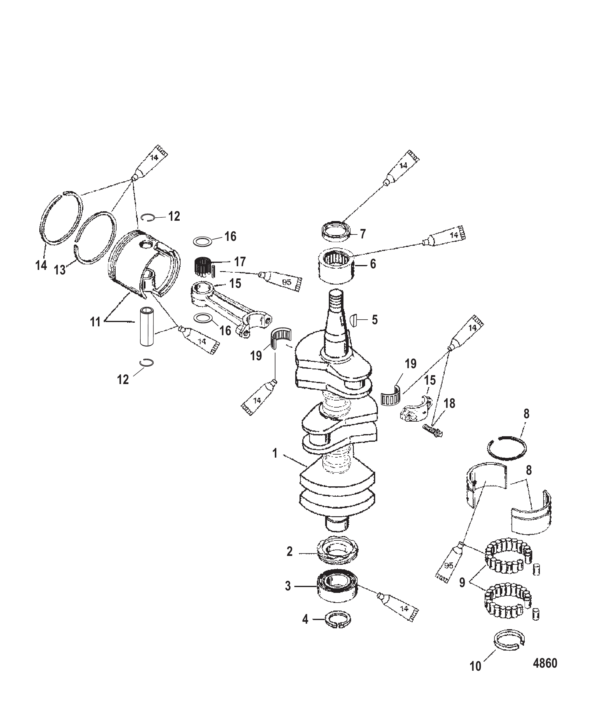 CRANKSHAFT, PISTONS AND CONNECTING RODS
