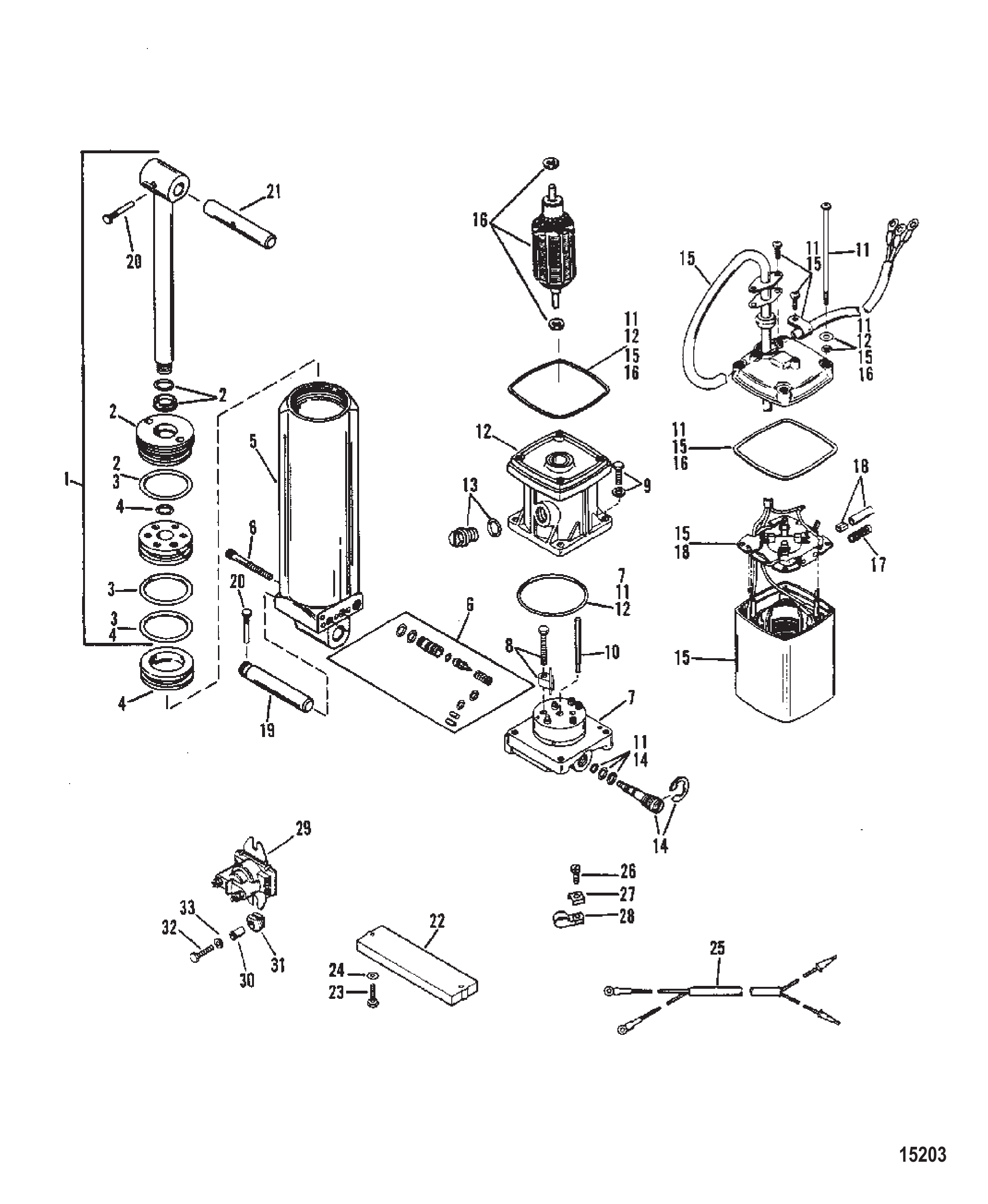 Power Trim Components Single Ram (0D252461 and Up)
