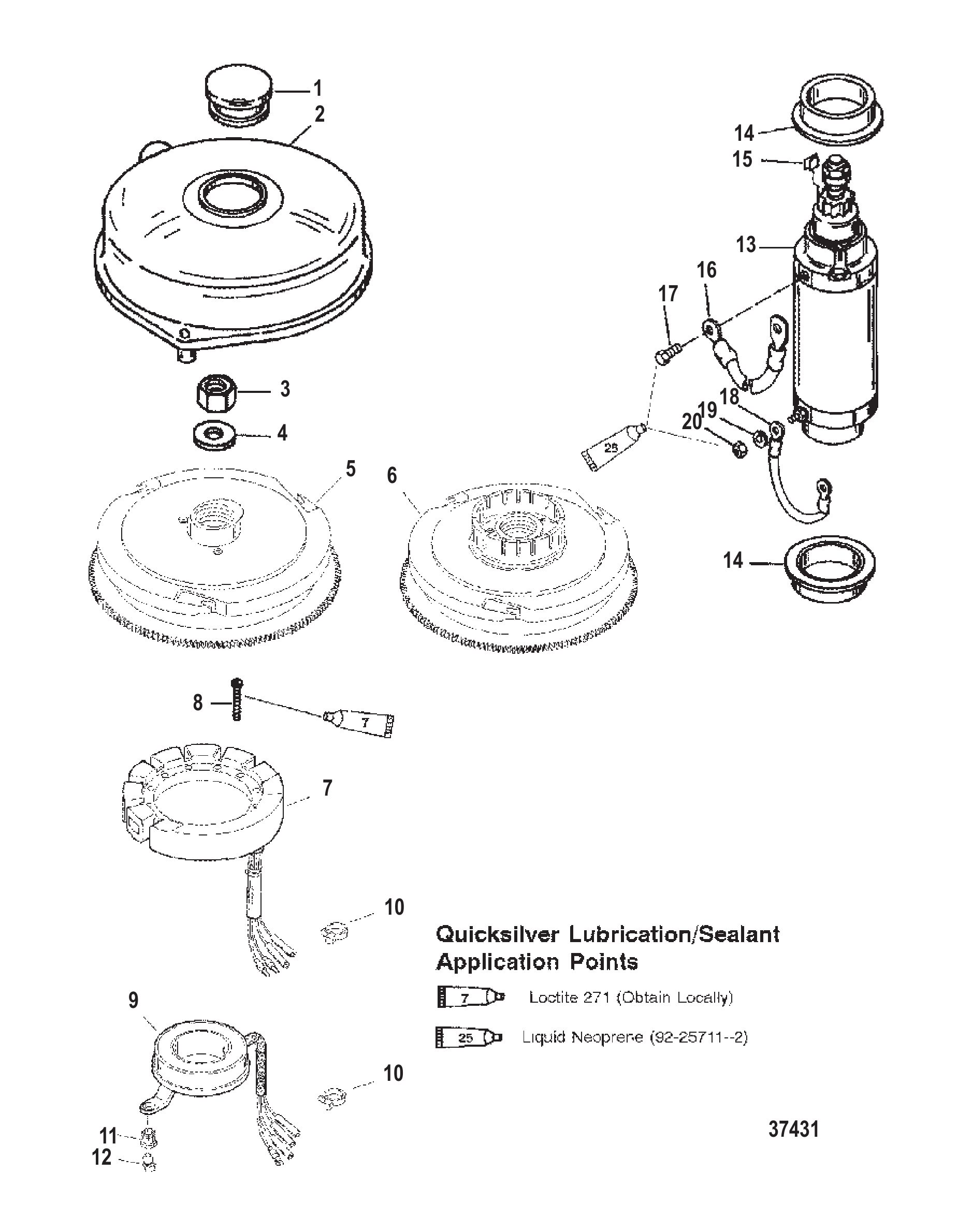 FLYWHEEL AND STARTER MOTOR (USA-0G438000/BEL-9927000 and UP)