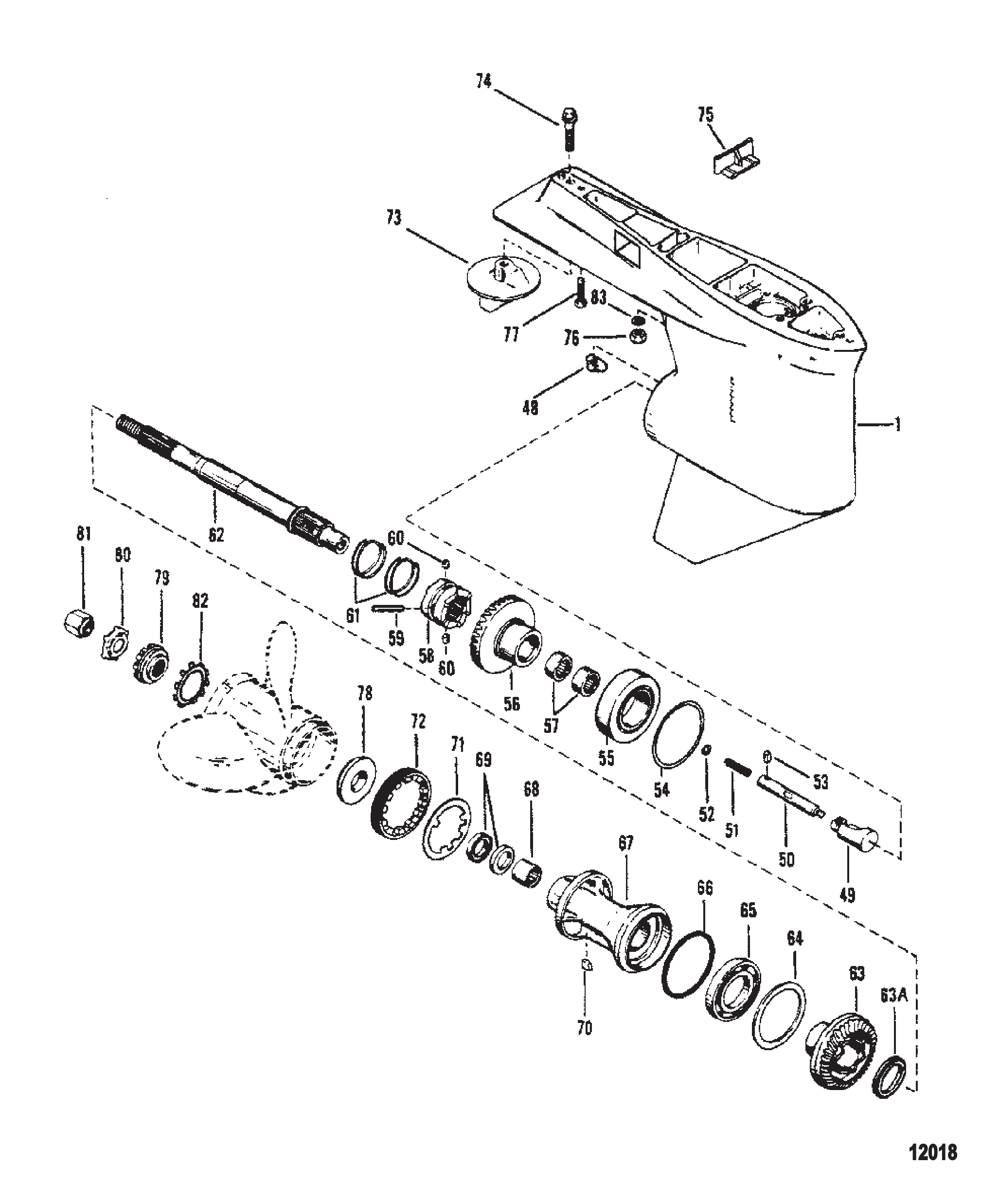 Gear Housing Propeller Shaft - With a Driveshaft Nut