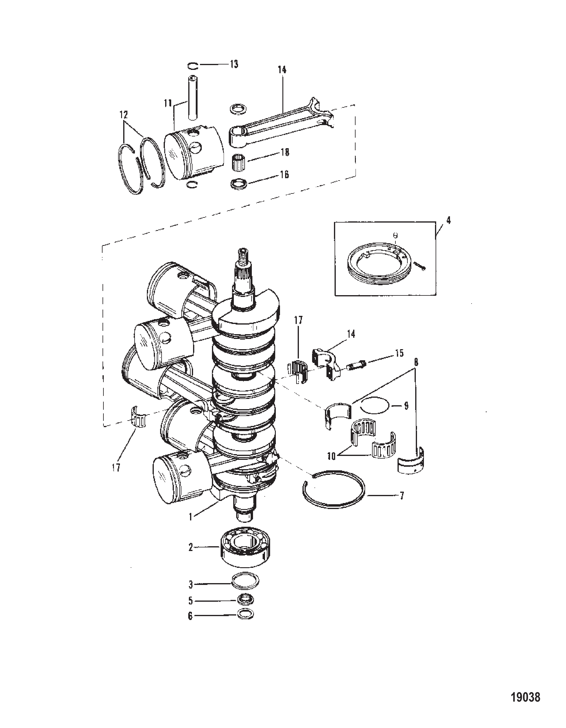 CRANKSHAFT, PISTONS AND CONNECTING RODS