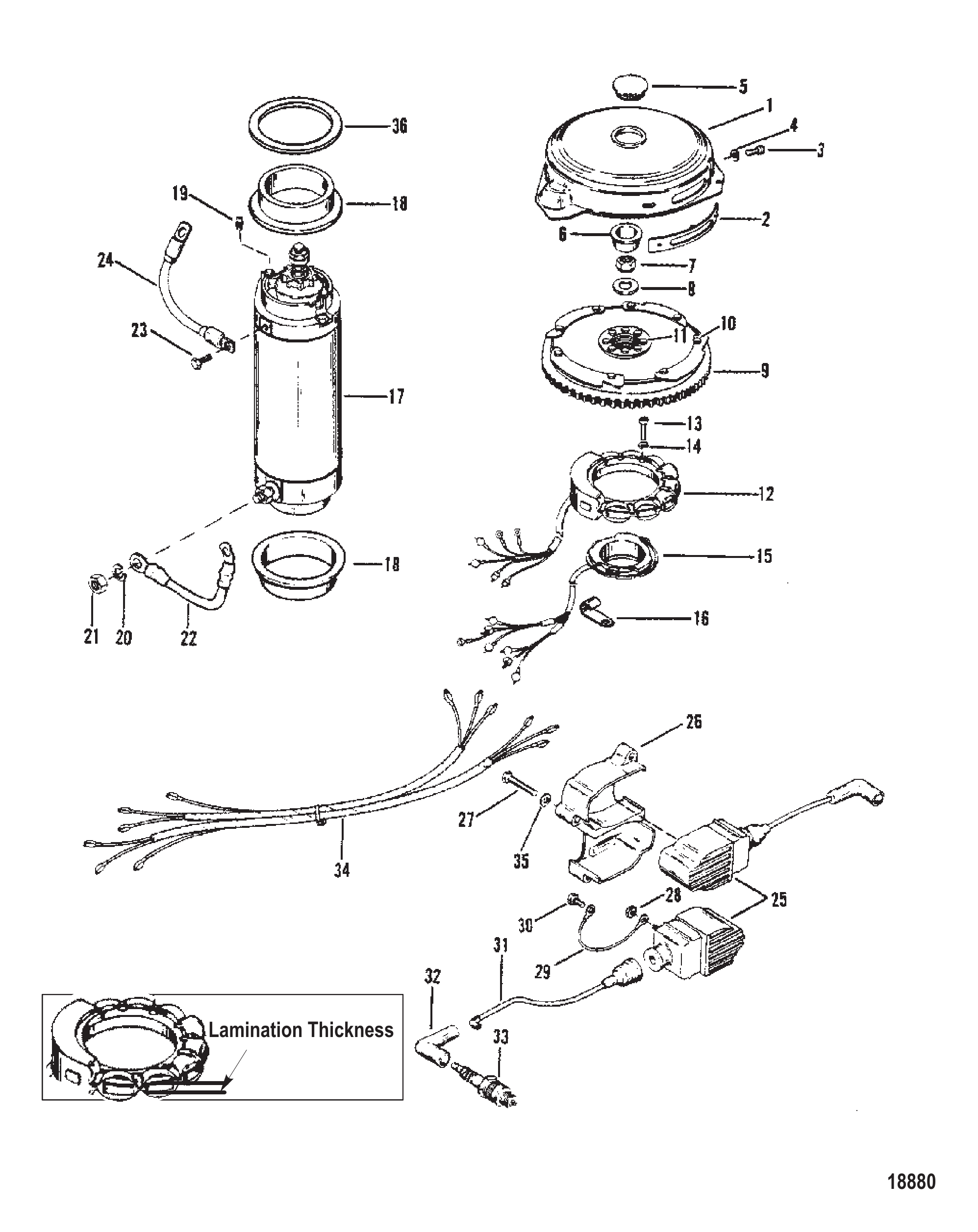 FLYWHEEL, STARTER MOTOR AND IGNITION COILS