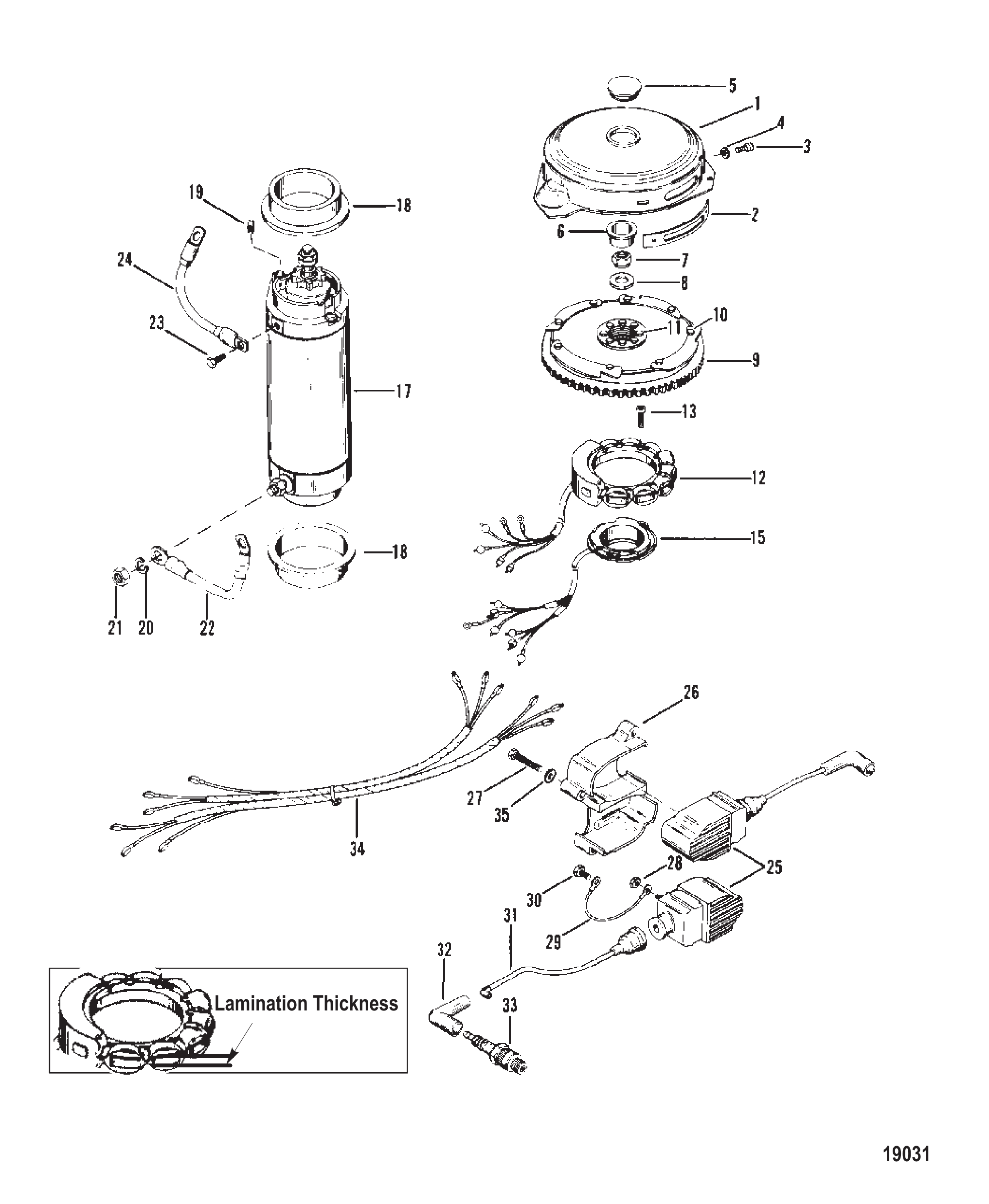 FLYWHEEL, STARTER MOTOR AND IGNITION COILS