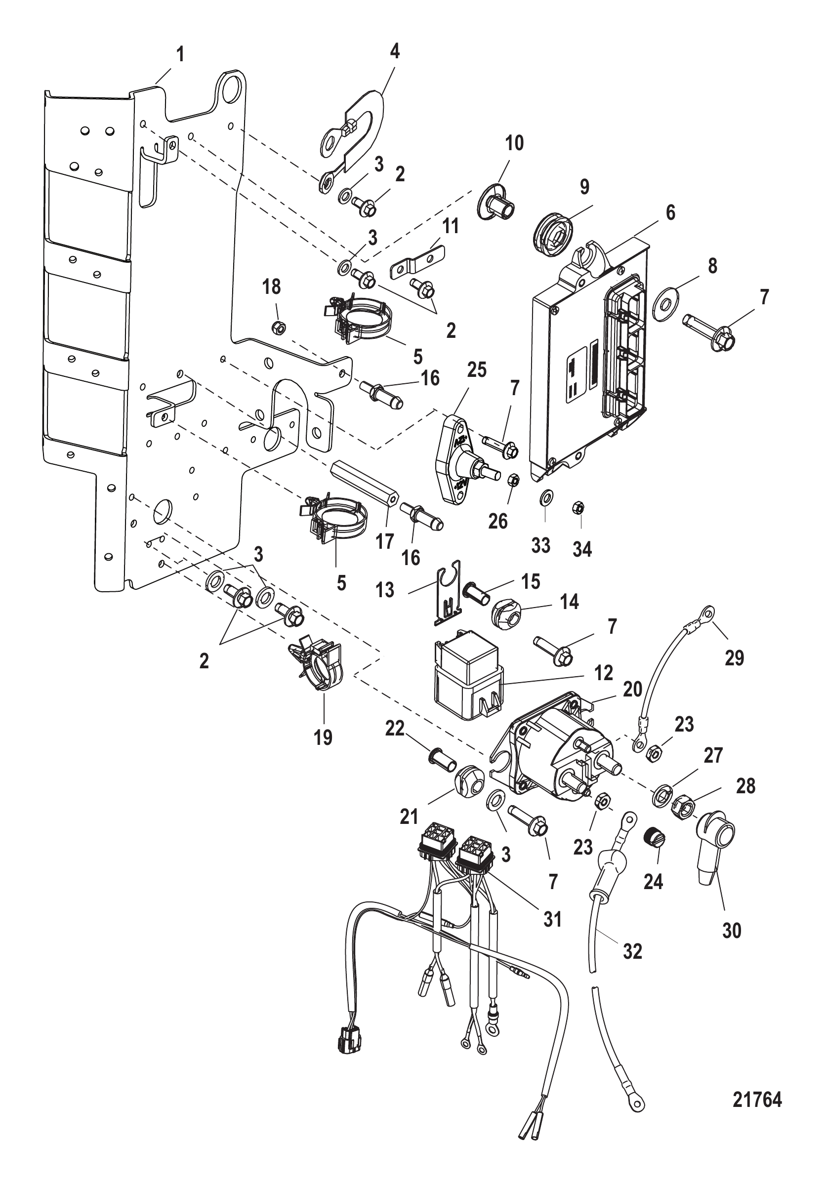 电气组件 PCM 安装(2B092563及以上) Electrical Components PCM Mounting, 2B092563 and Above