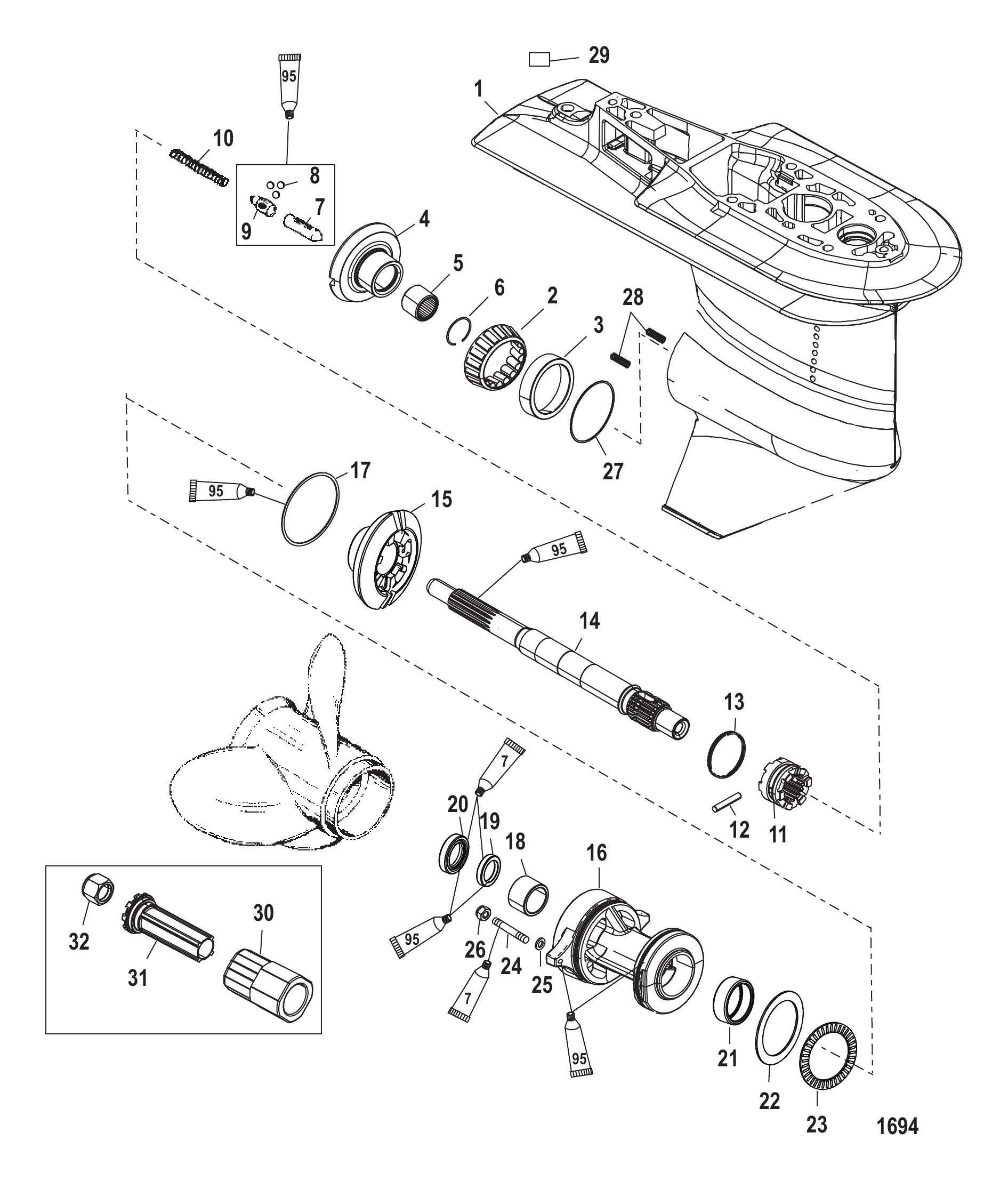 齿轮箱螺旋桨轴-2.07:1减速比 Gear Housing Propeller Shaft - 2.07:1 Gear Ratio
