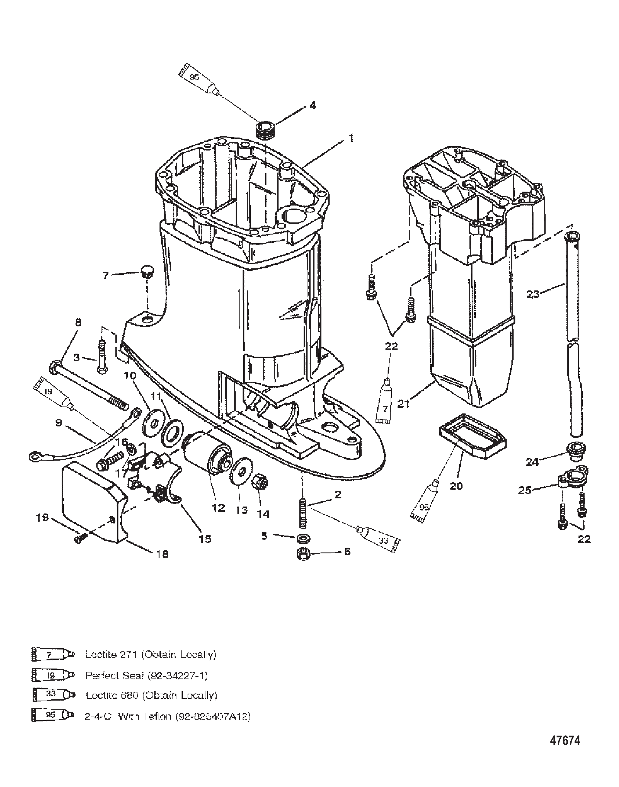 DRIVE SHAFT HOUSING AND EXHAUST TUBE S/N-0G509799 & BELOW