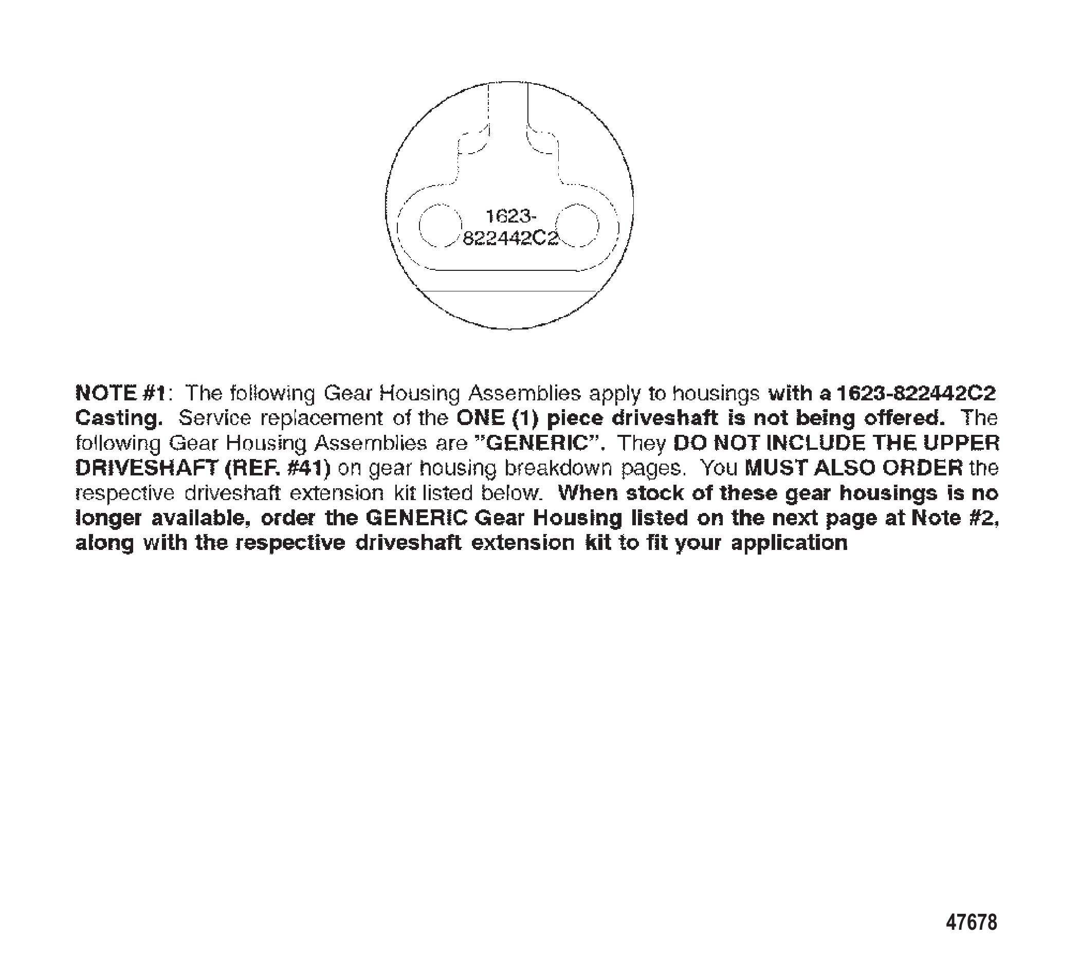 GEAR HOUSING CHART (S/N-0G437999 & BELOW)