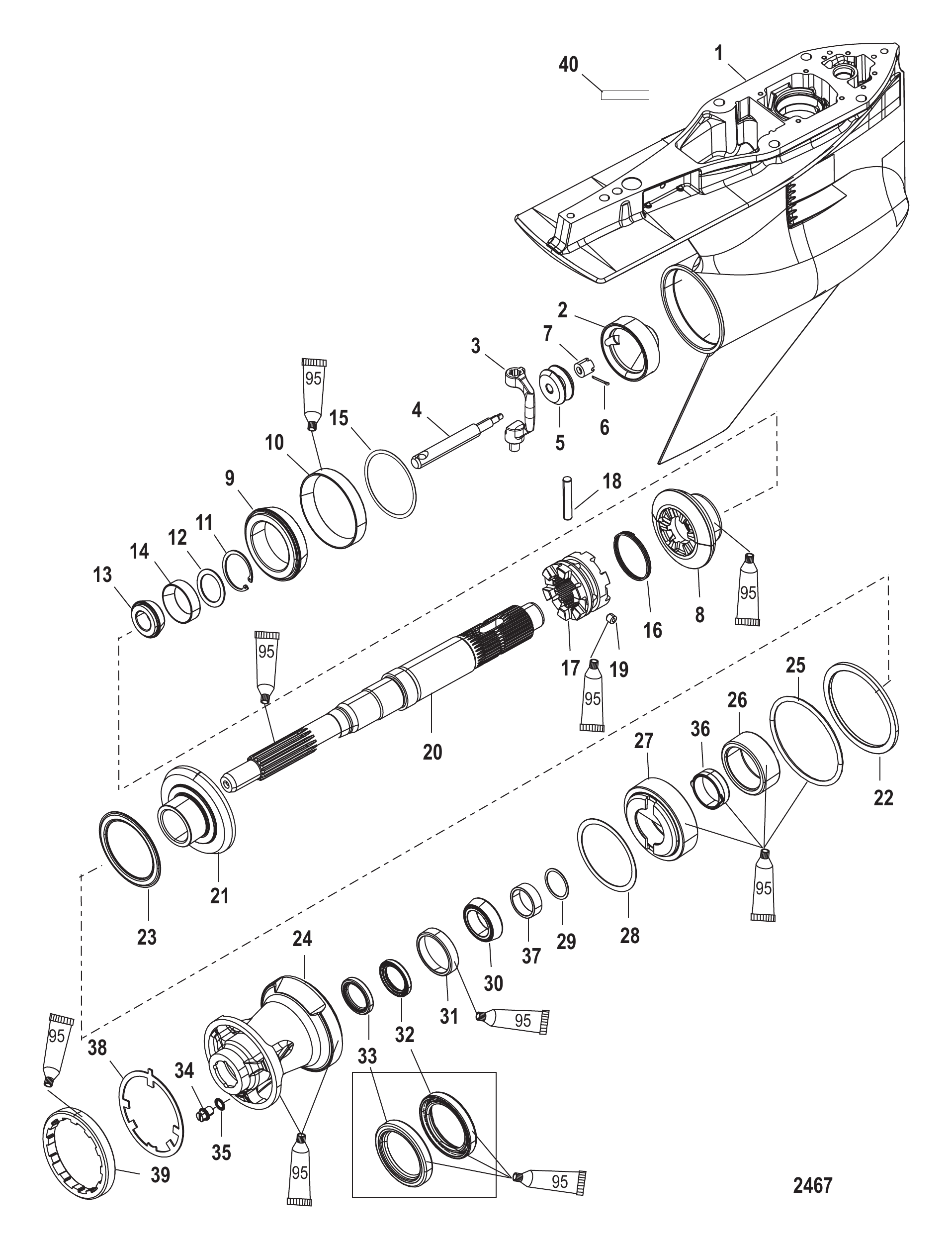 Gear Housing Prop Shaft-Counter Rotation 2B014225 & below