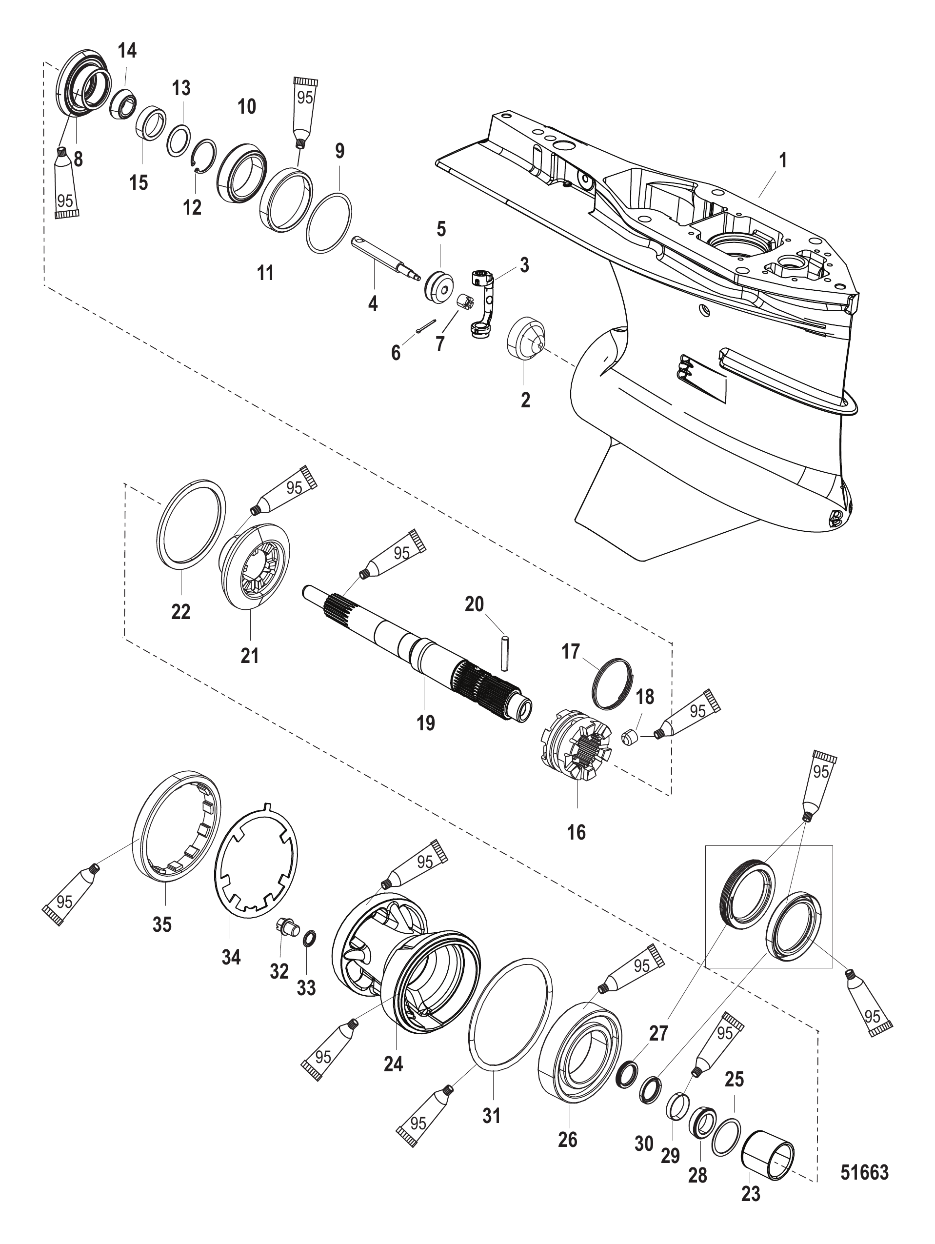 Gear Housing Prop Shaft, Torque Master 2, SN-1B973744 & up