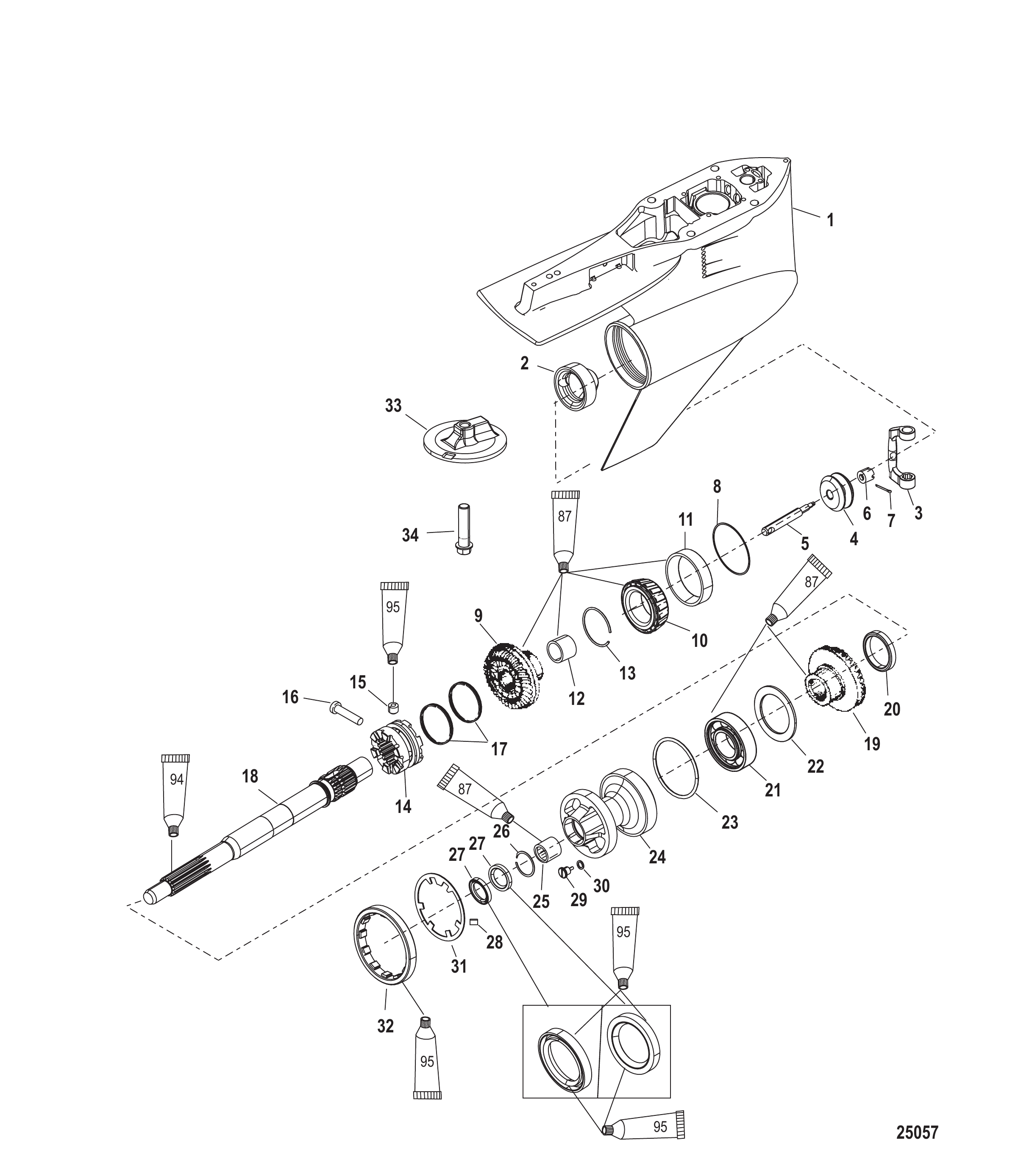 Gear Housing Prop Shaft, TorqueMaster, SN-1B973743 & below