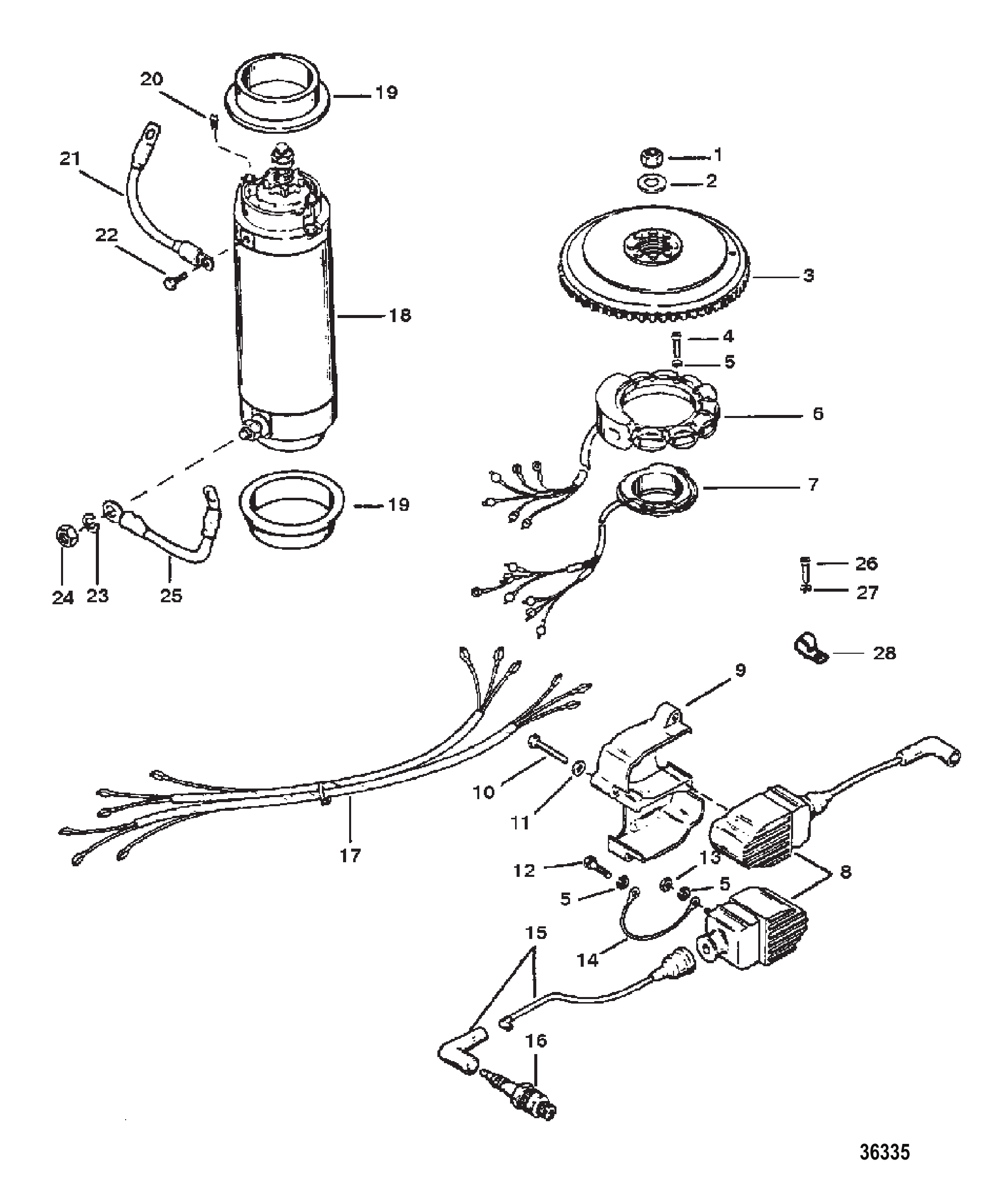FLYWHEEL STARTER MOTOR AND IGNITION COILS