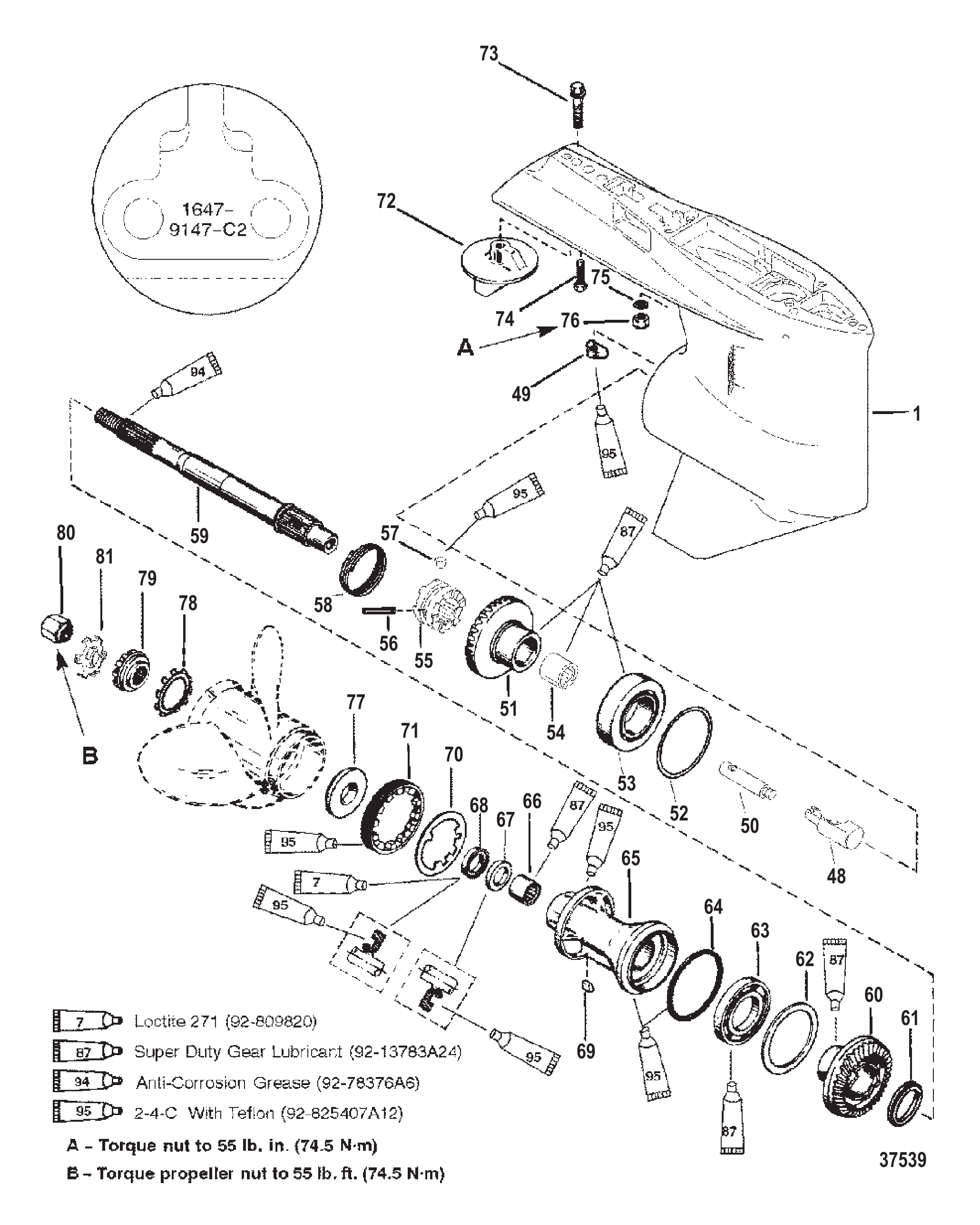 齿轮箱(螺旋桨轴)(标准旋转)(序列号0G438000及以上) GEAR HSG (PROP SHAFT)(STD ROTATION) (S/N-0G438000, UP)