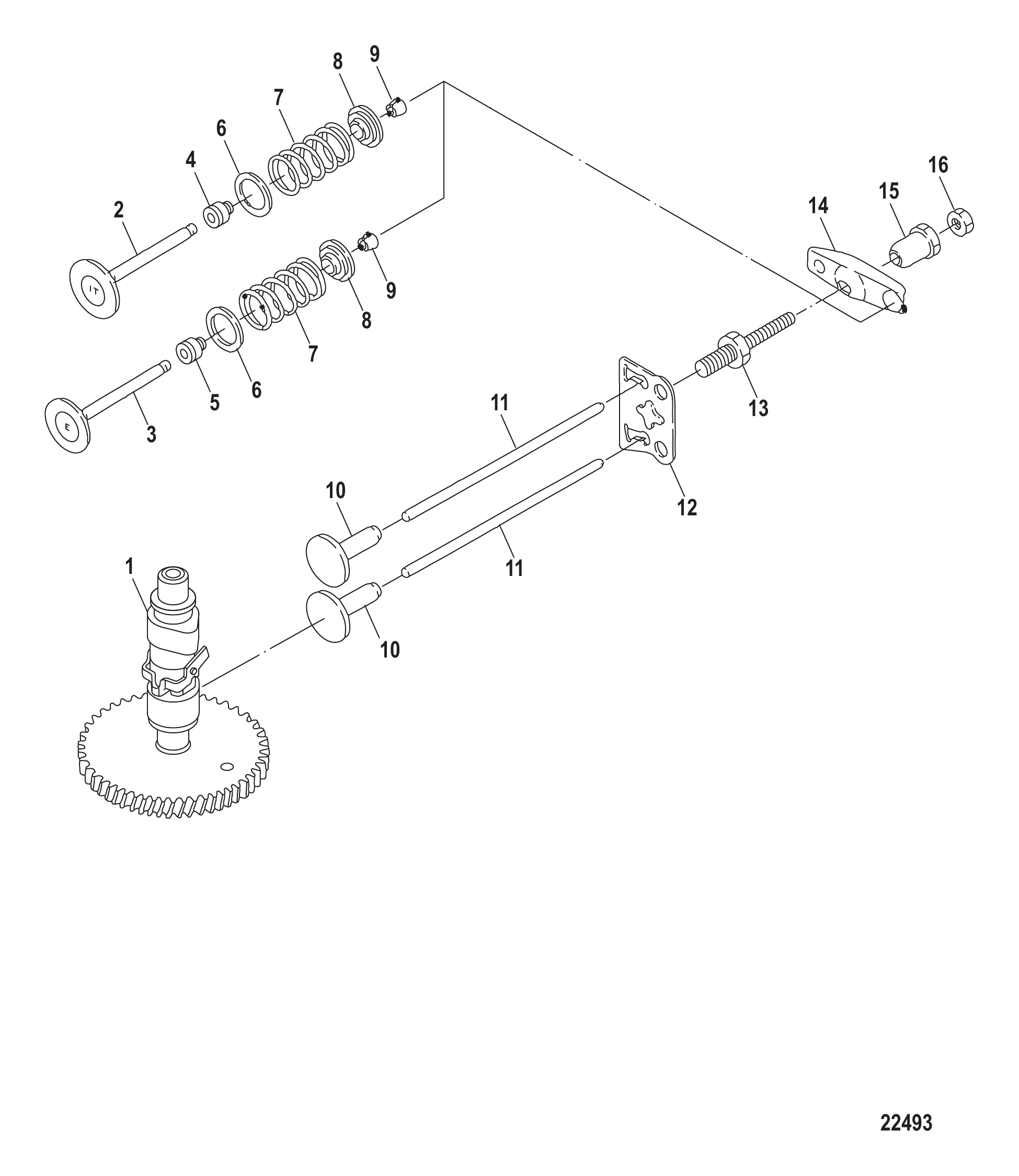 凸轮轴与气阀(序列号0R318096及以上) Camshaft and Valves Serial # 0R318096 and Up
