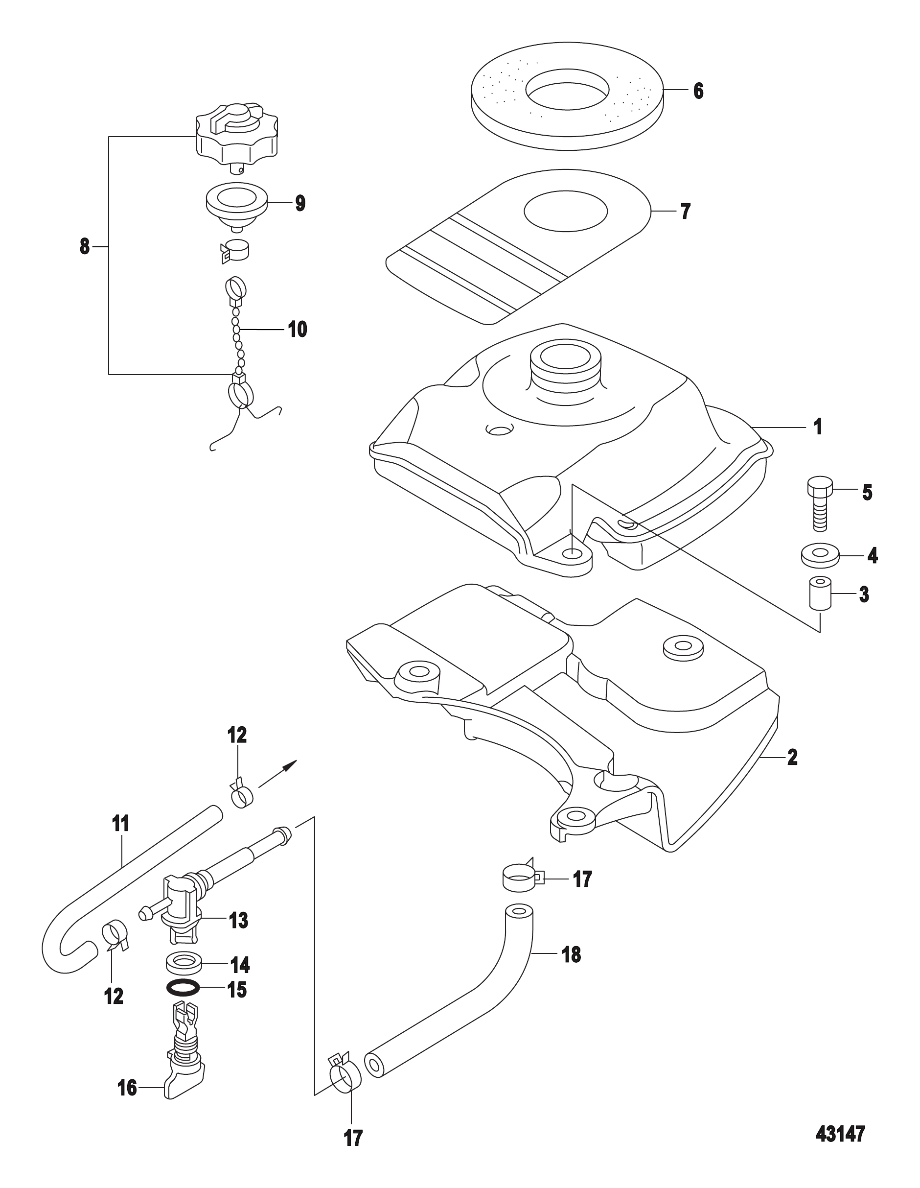 燃油箱全型号(序列号0R318096至0R448032) Fuel Tank All Models-Serial # 0R318096 Thru 0R448032