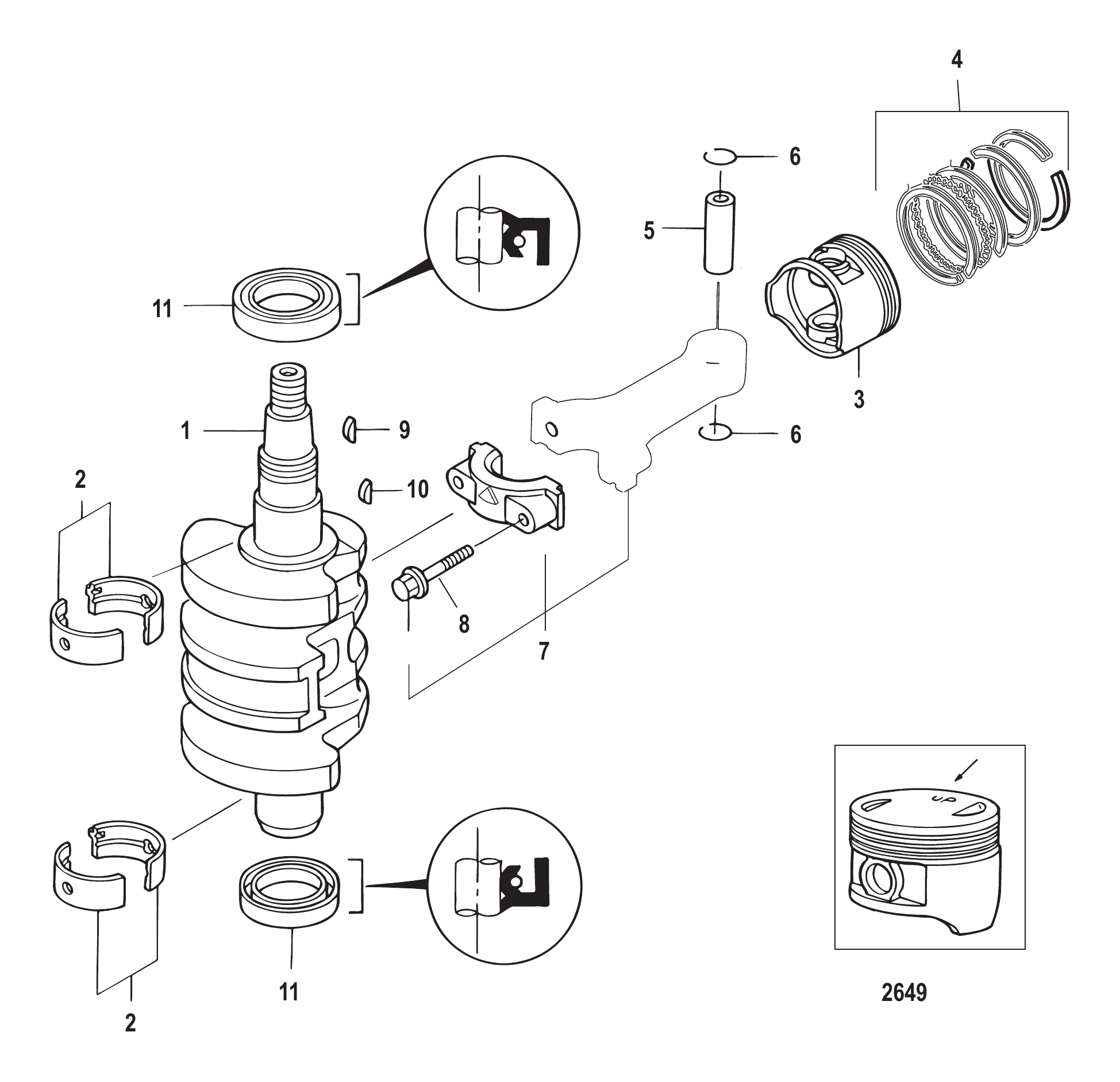 Crankshaft, Pistons and Connecting Rods 0R310614 and Below