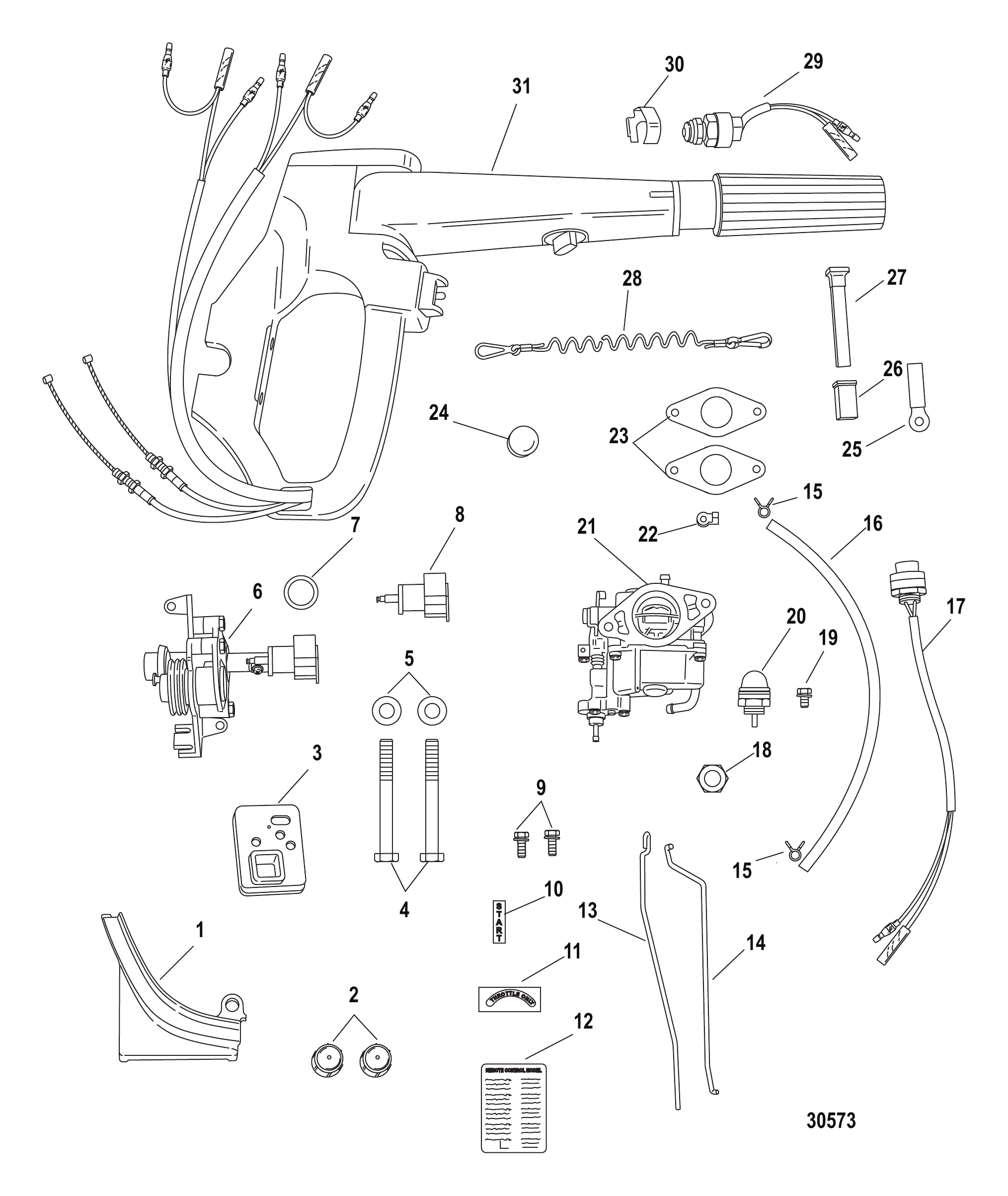 Tiller Handle Conversion Kit-Electric 9.9 Hp 889246A79