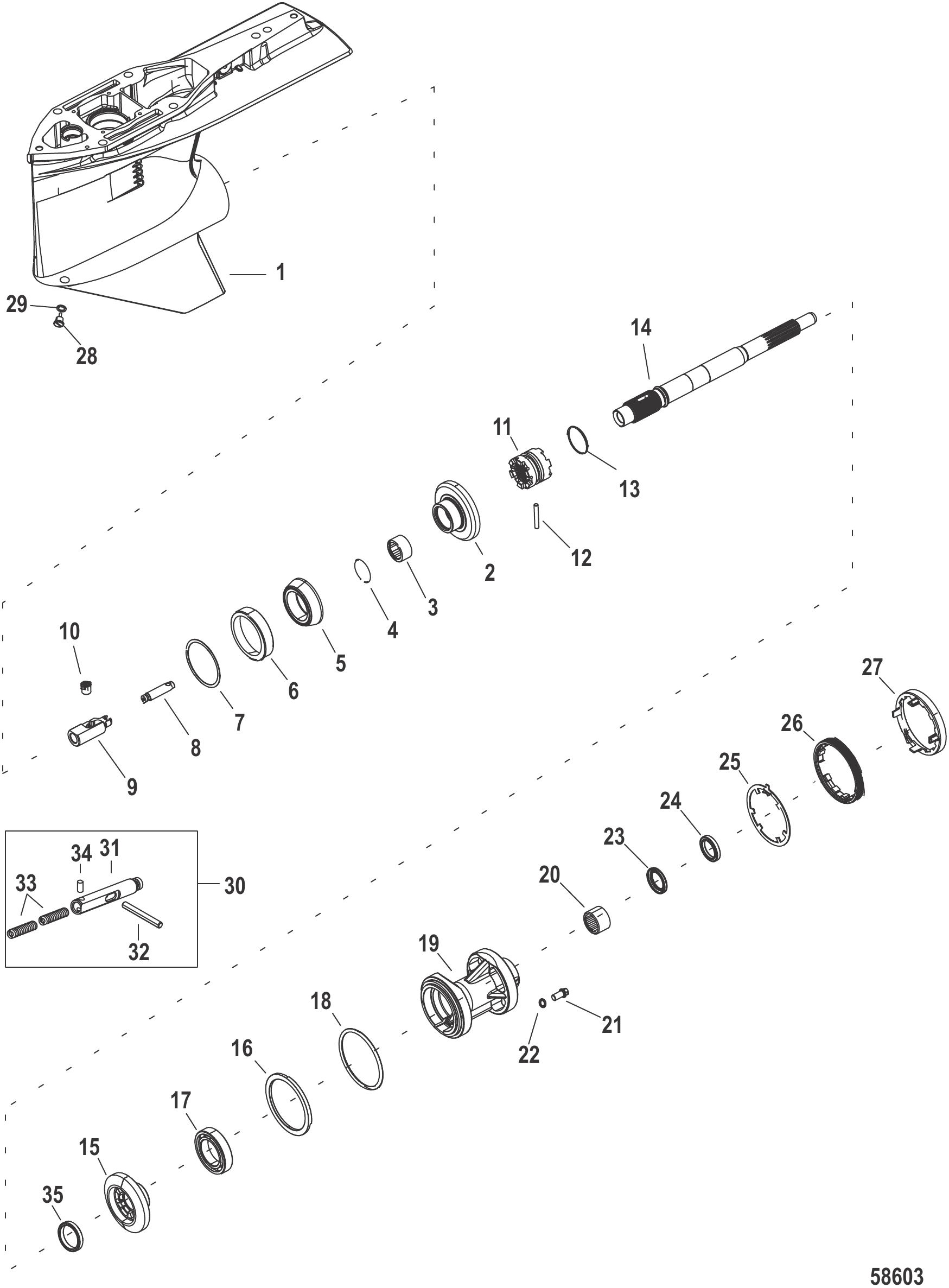 Gear Housing, Propeller Shaft, Standard Rotation (2.08 Ratio) SEAPRO 3B111734 and Below