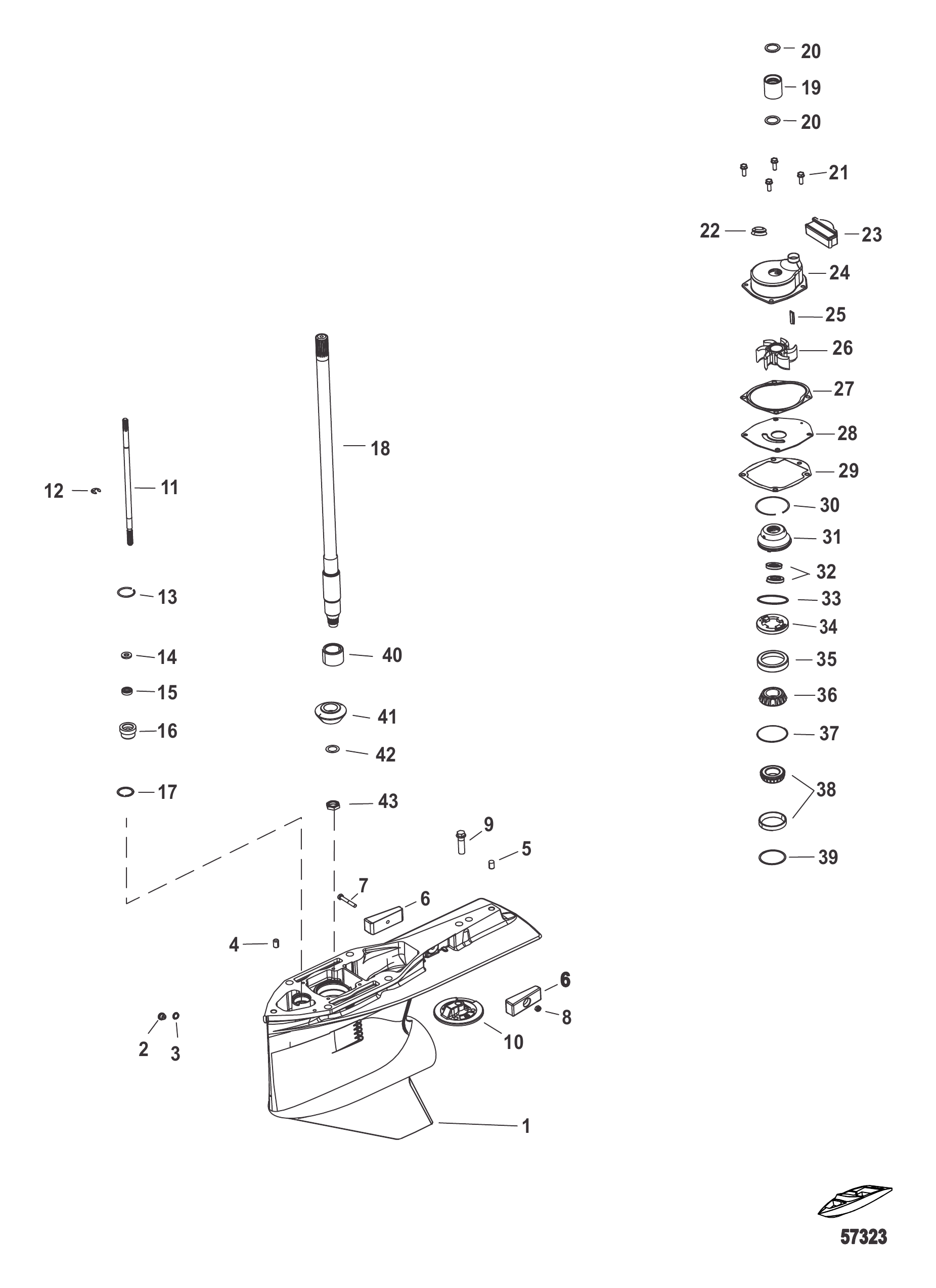Gear Housing, Driveshaft 2.38:1 Standard/Counter Rotation