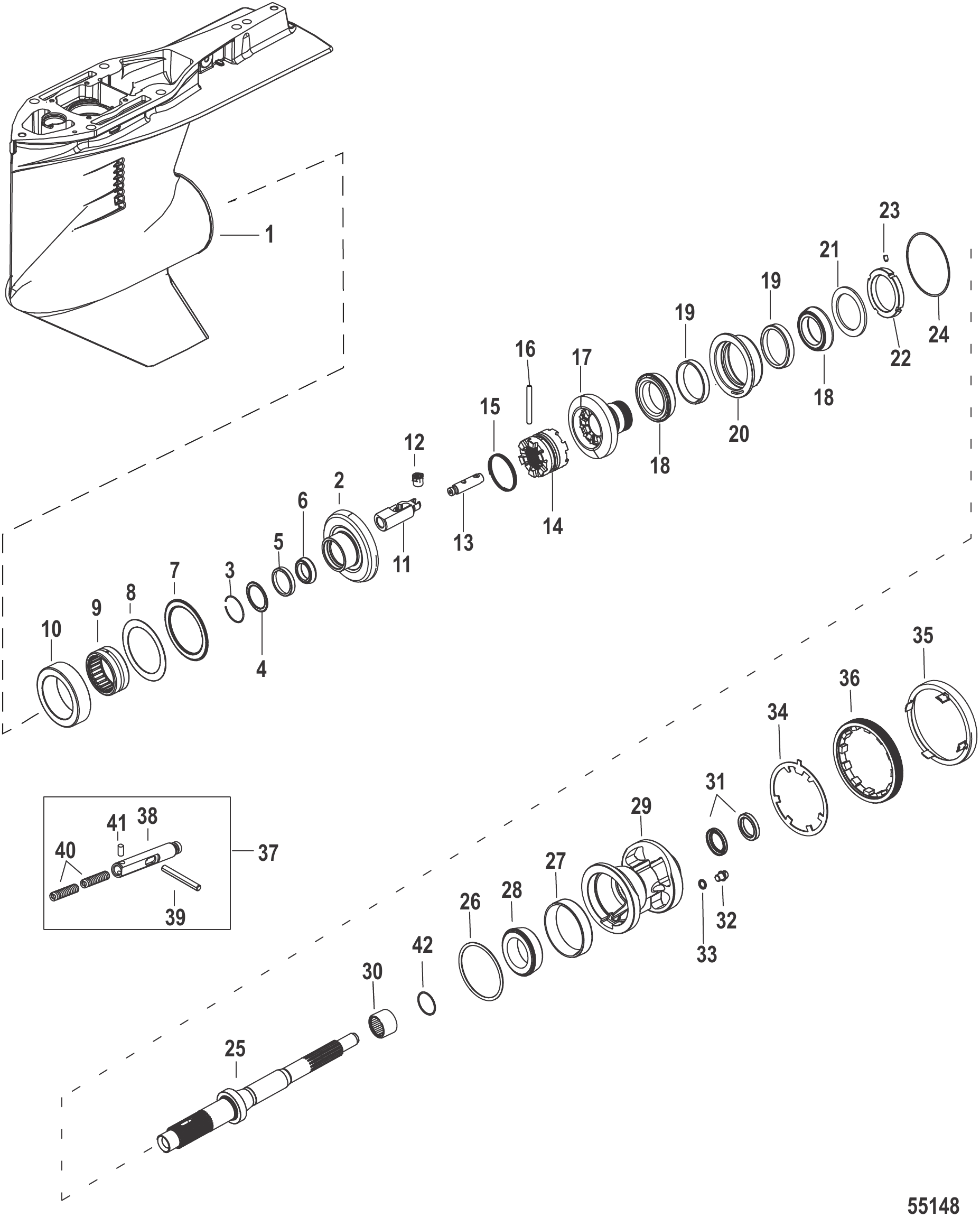 Gear Housing, Propeller Shaft 2.38:1 Counter Rotation