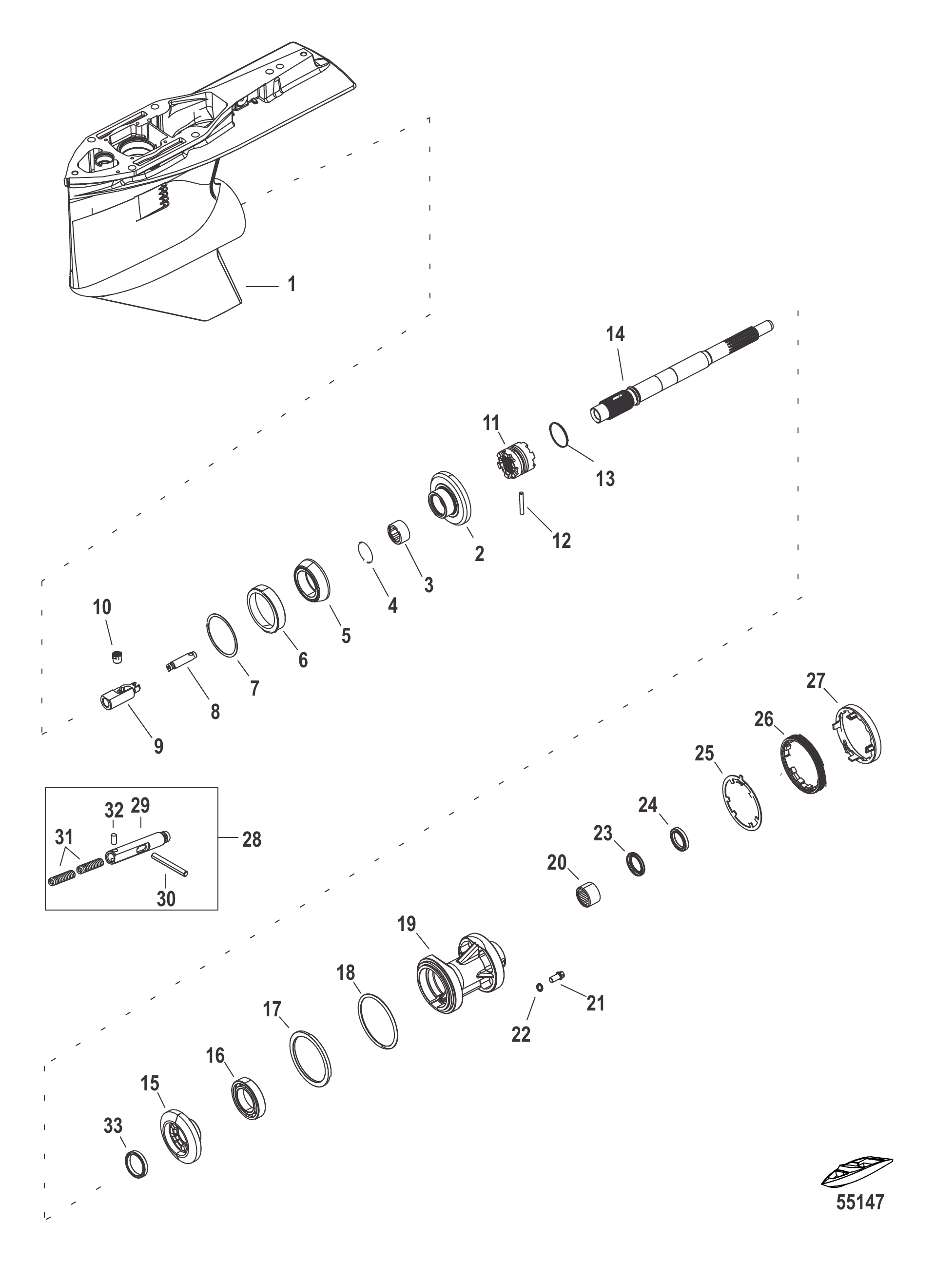 Gear Housing, Propeller Shaft 2.38:1 Standard Rotation