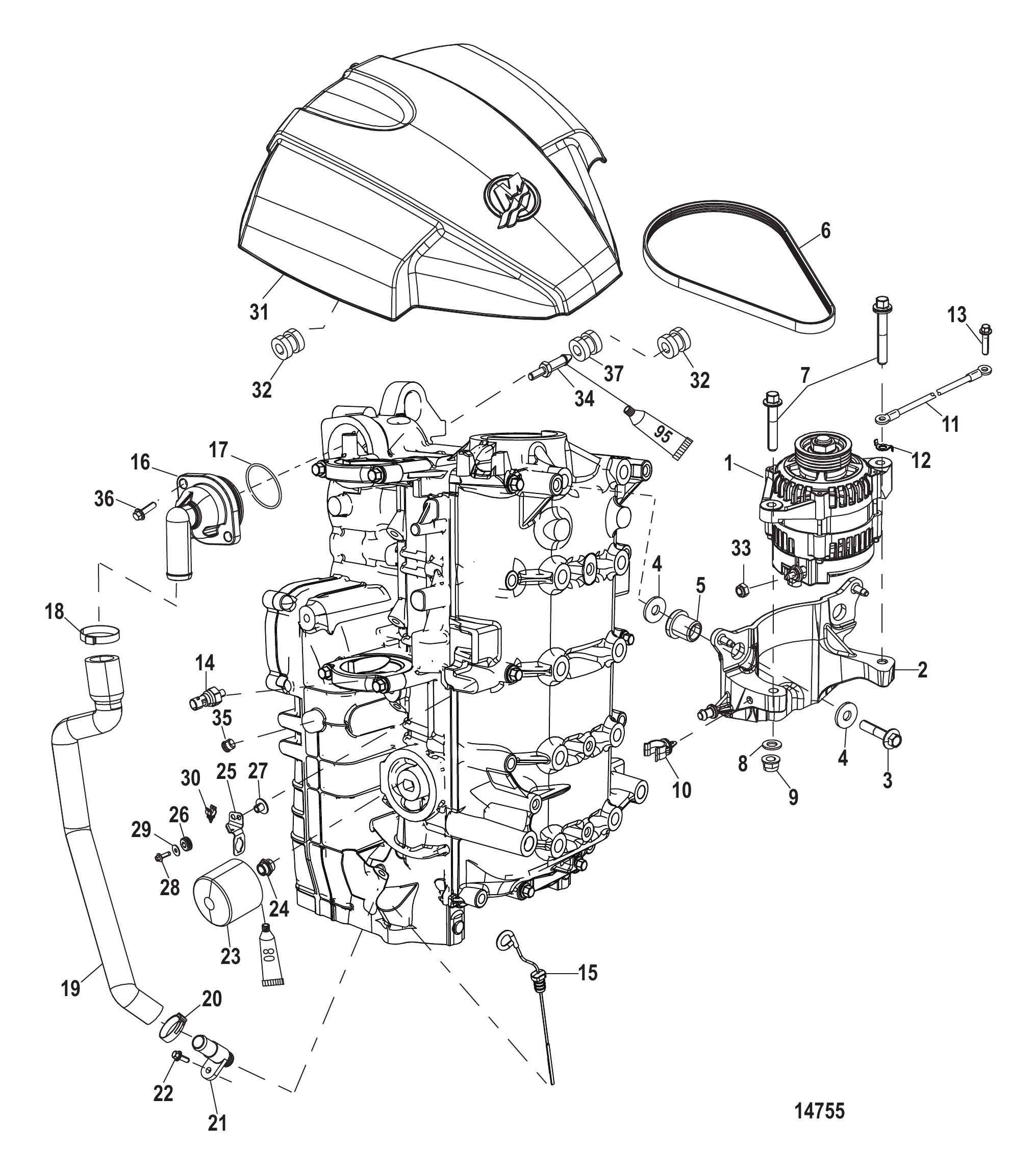 Alternator/Starboard Cylinder Block Components