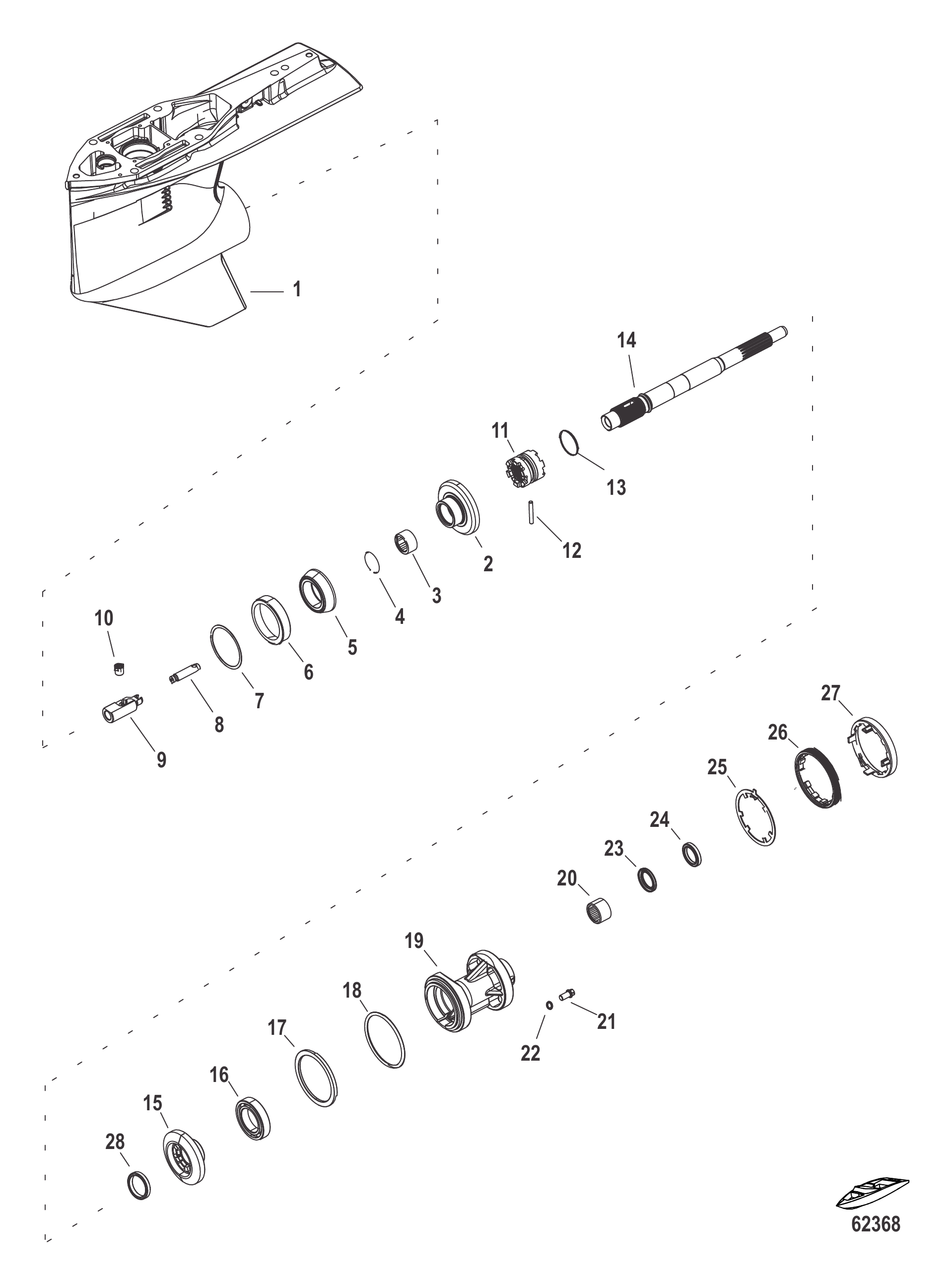 齿轮箱壳体(螺旋桨轴,顺时针旋转1.92速比)离合器标记8M0073249 Gear Housing, Propeller Shaft, Standard Rotation (1.92 Ratio) Clutch Stamp 8M0073249