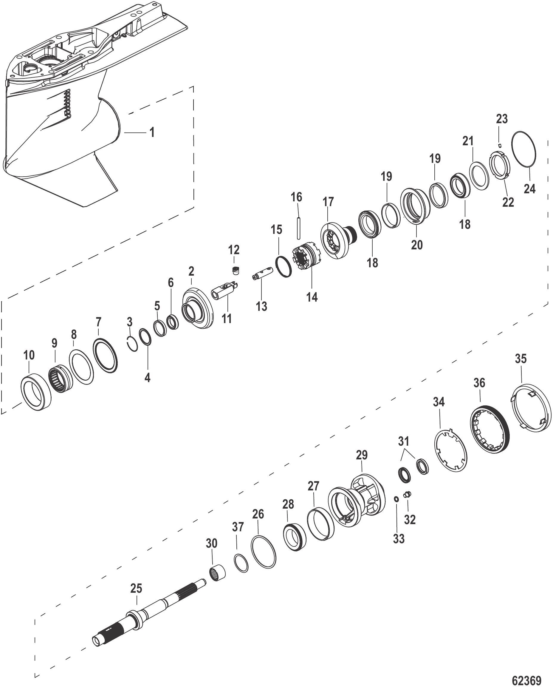 齿轮箱壳体(螺旋桨轴,逆时针旋转1.92速比)2B205522及以上 Gear Housing, Propeller Shaft, Counter Rotation (1.92 Ratio) 2B205522 and Up