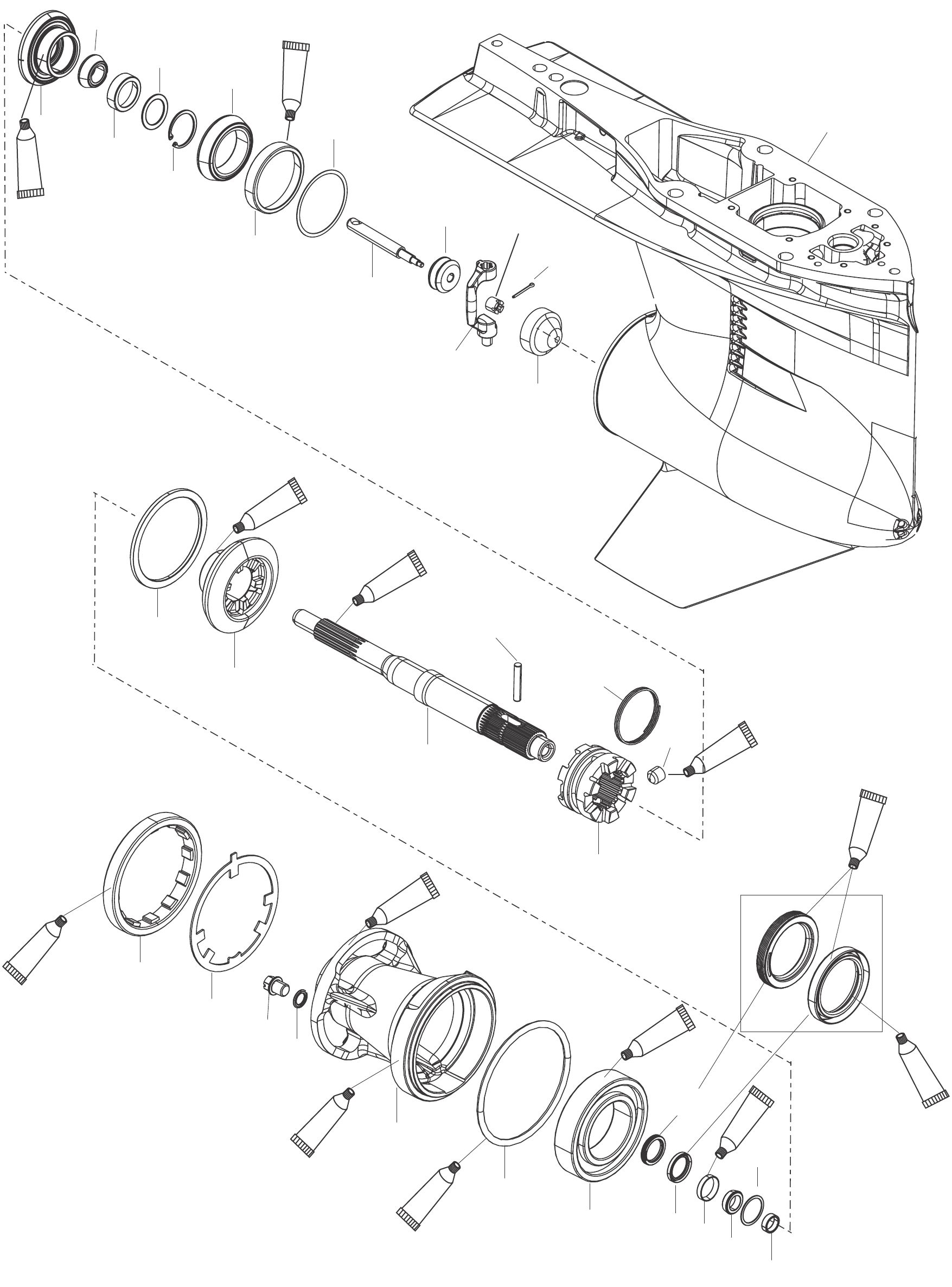 齿轮箱壳体(螺旋桨轴,顺时针旋转1.92速比)SEAPRO 3B111735及以上 Gear Housing, Propeller Shaft, Standard Rotation (1.92 Ratio) SEAPRO 3B111735 and Up