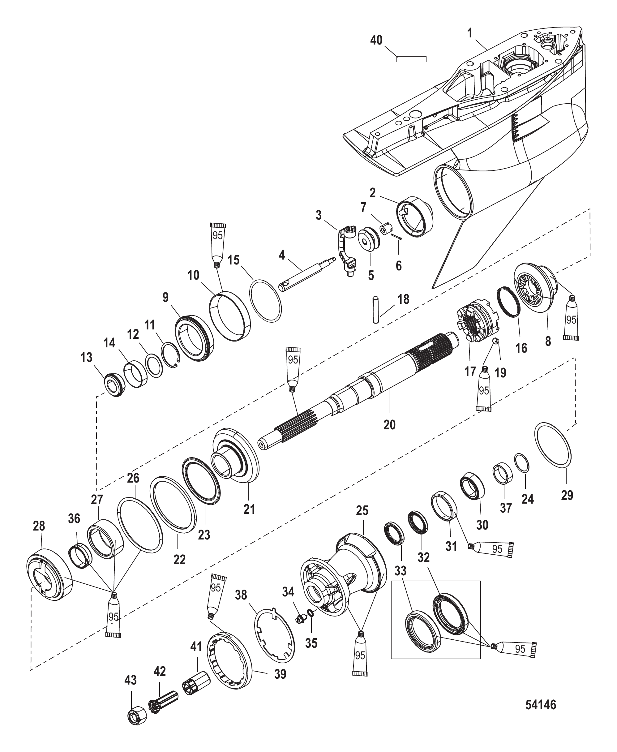 Gear Housing Prop Shaft-Counter Rotation 2B026817 & up