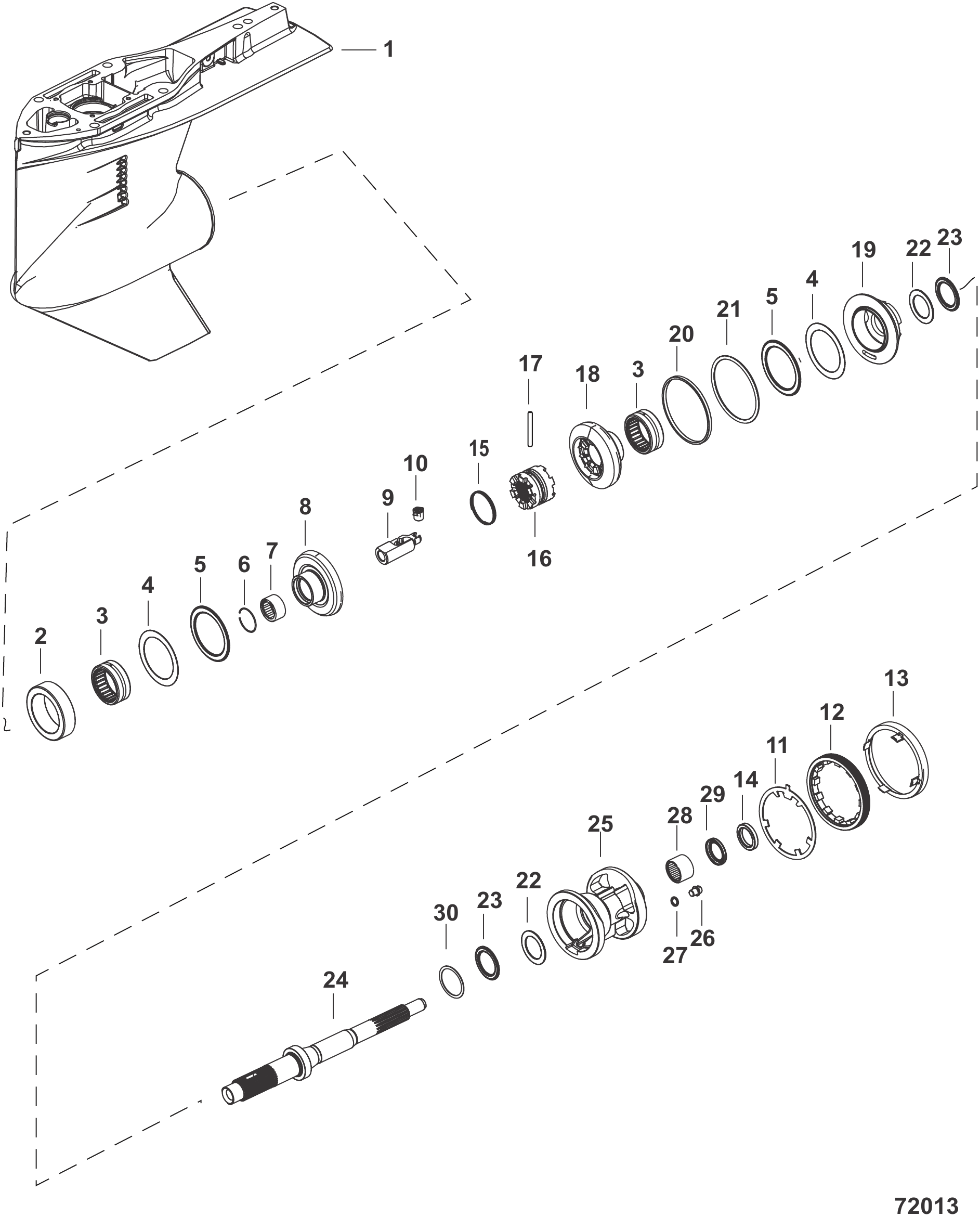 齿轮箱壳体(螺旋桨轴,逆时针旋转1.92速比)2B172249至2B205521 Gear Housing, Propeller Shaft, Counter Rotation (1.92 Ratio) 2B172249 thru 2B205521