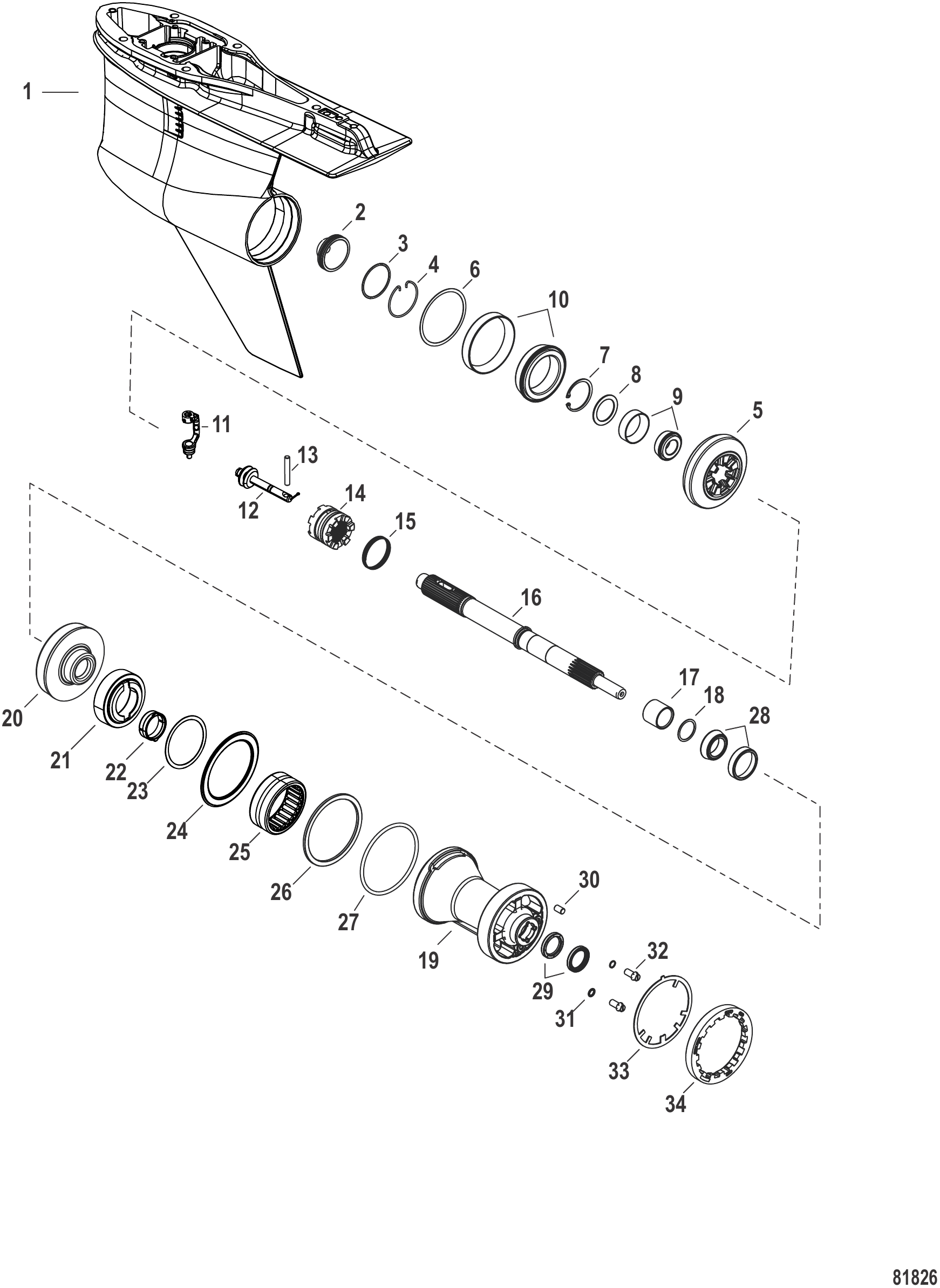 Gear Housing Prop Shaft-Counter Rotation, 4.80 Torpedo (2.08 Ratio)
