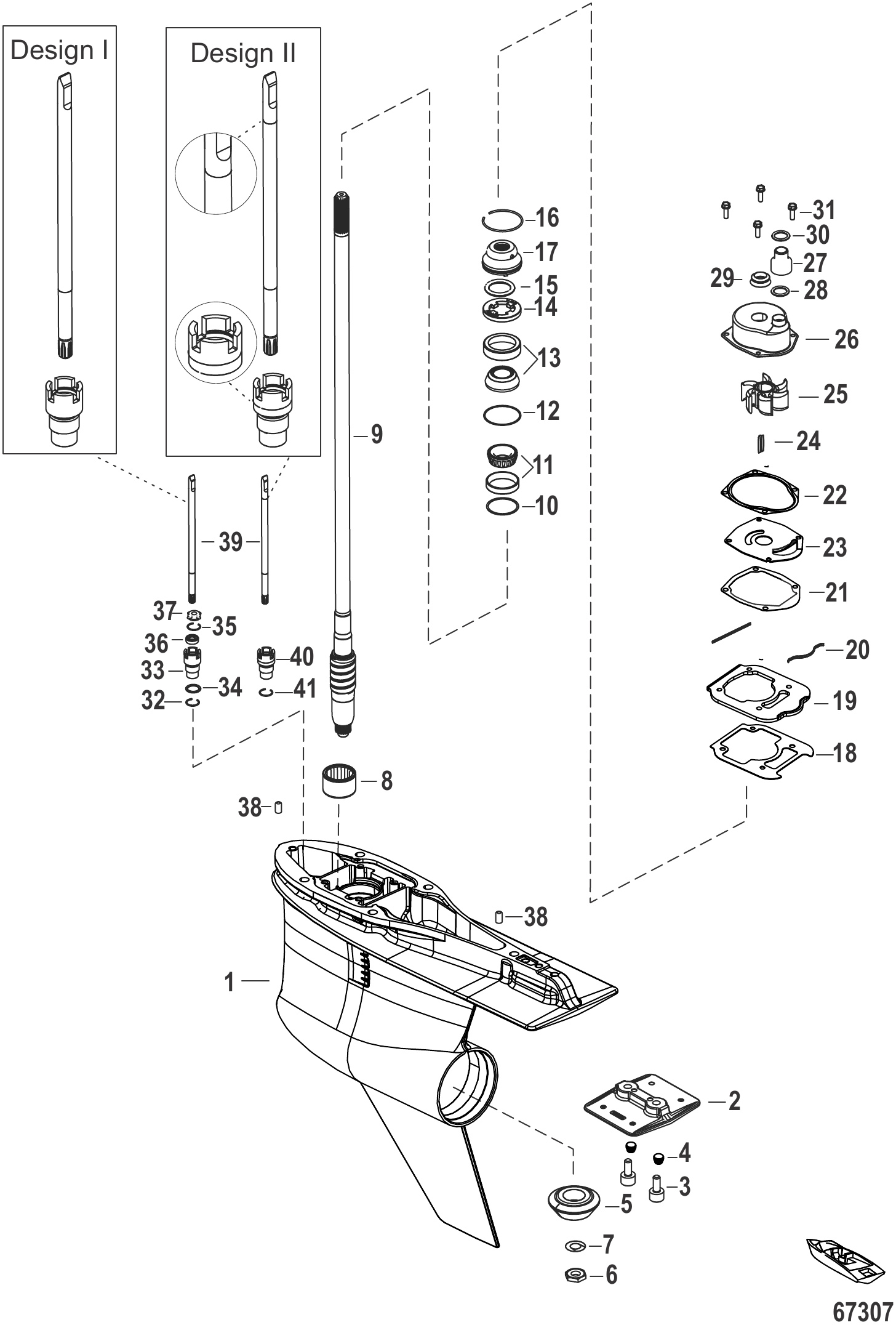 Gear Housing Driveshaft, 4.80 Torpedo (1.85 Gear Ratio)