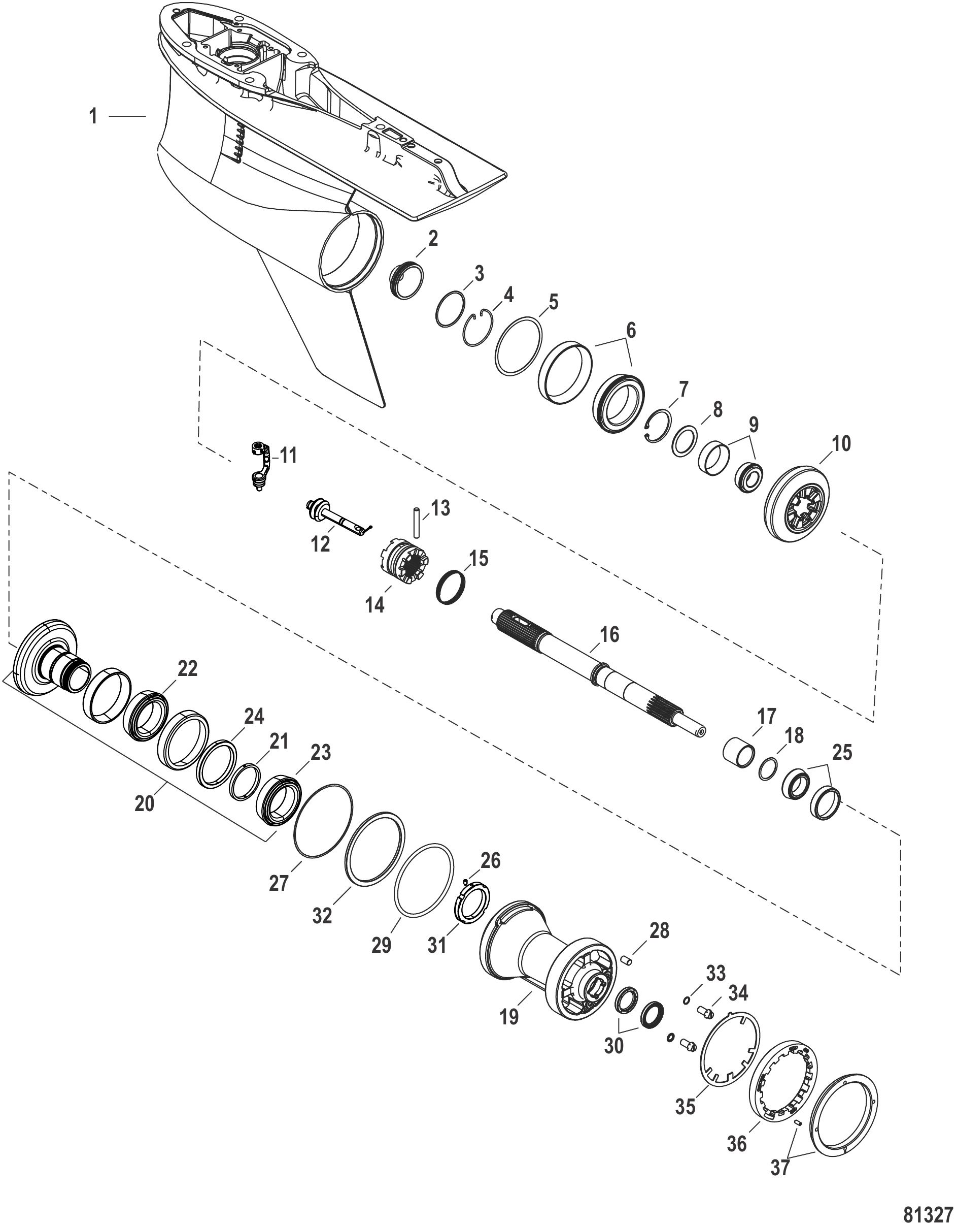 Gear Housing, Prop Shaft - Counter Rotation, 5.44 Torpedo (1.75 Gear Ratio)