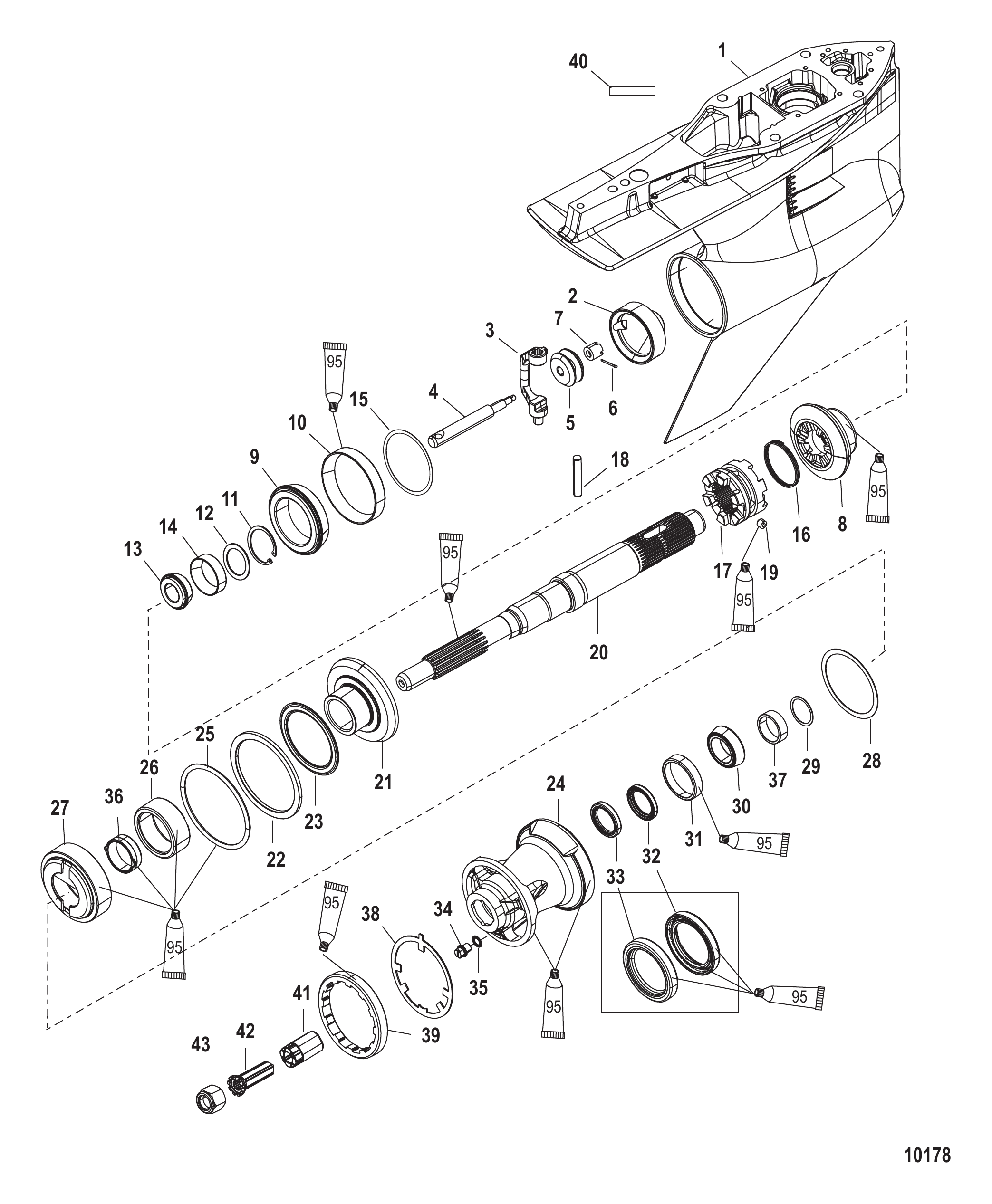Gear Housing Prop Shaft-Counter Rotation 2B026816 & below