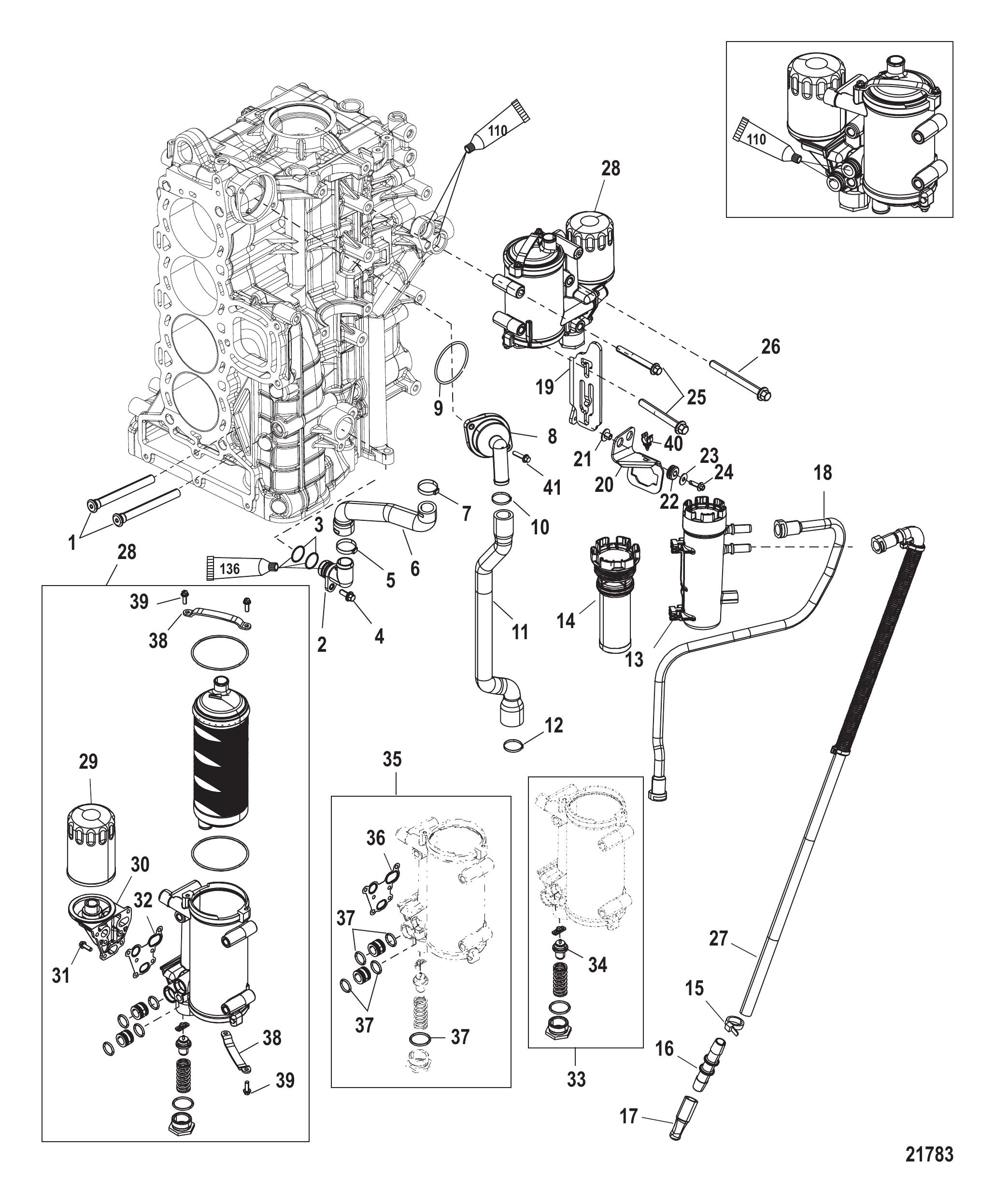 Starboard Cylinder Block/Oil Cooler (1B830999 and Below)