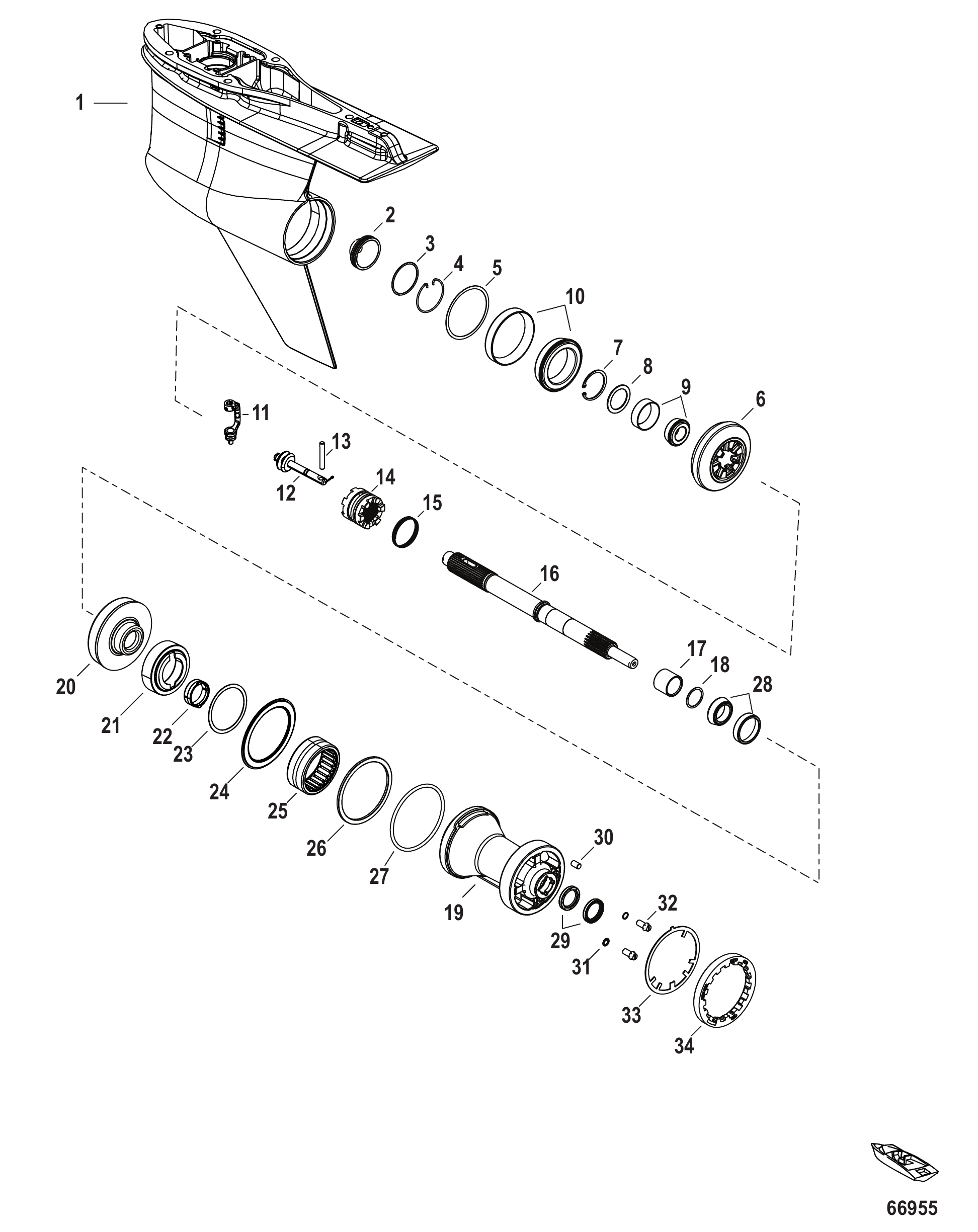 Gear Housing Prop Shaft-Counter Rotation, 4.80 Torpedo (1.85 Gear Ratio)