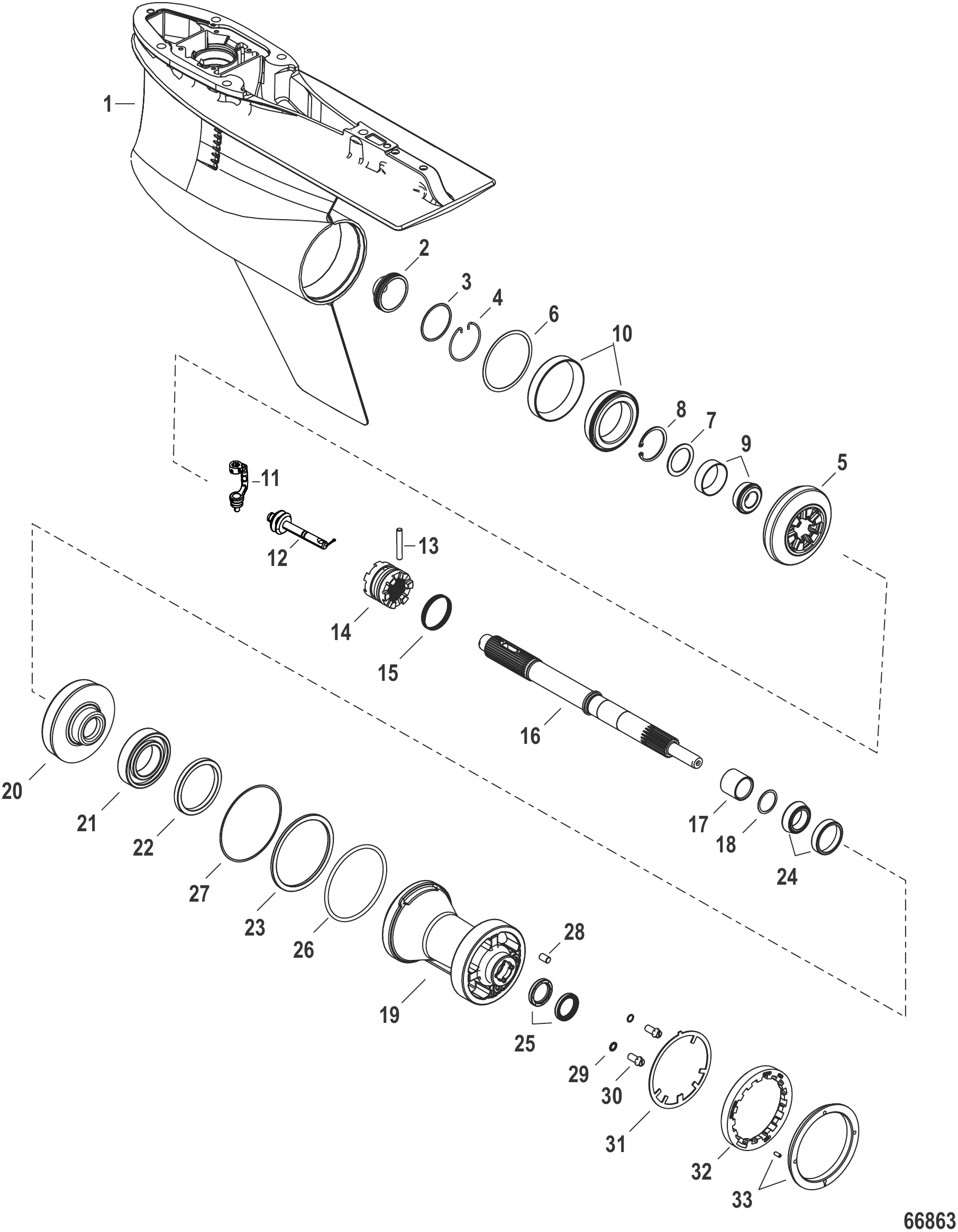 Gear Housing, Prop Shaft - Standard Rotation, 5.44 Torpedo (1.75 Gear Ratio)