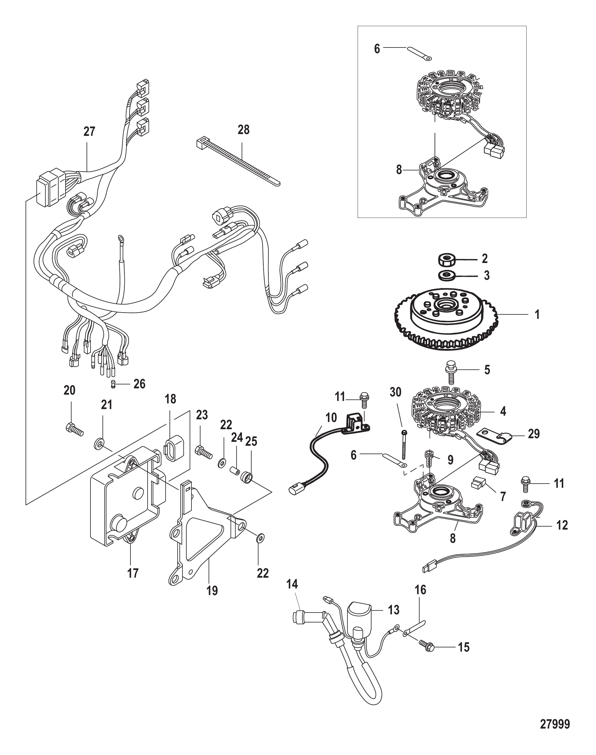 Flywheel, ECU and Wiring Harness