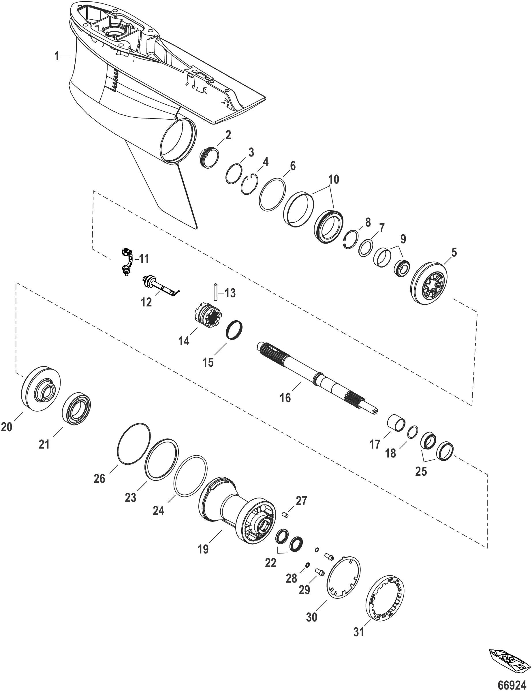 Gear Housing, Prop Shaft - Standard Rotation, 4.80 Torpedo (1.85 Gear Ratio)
