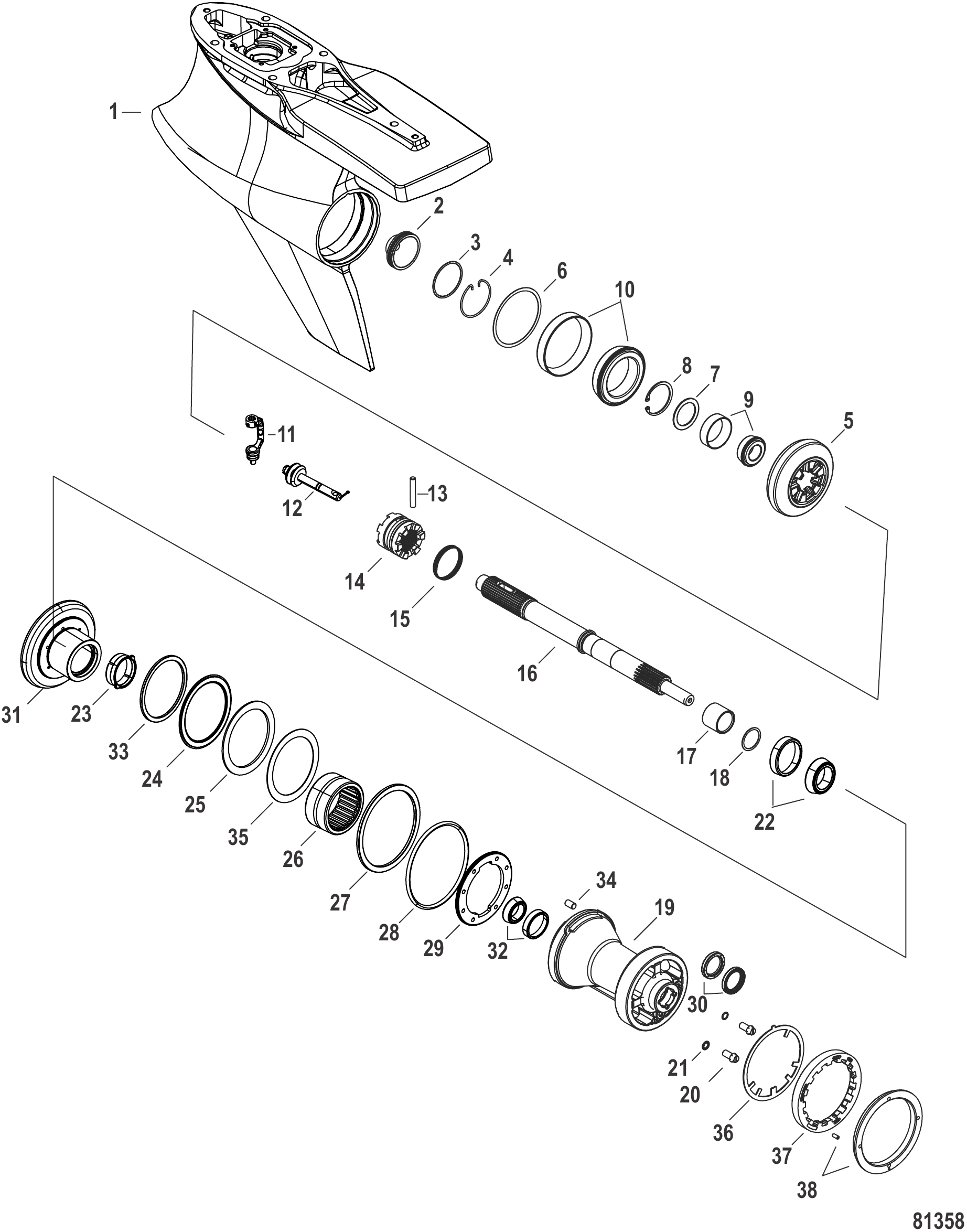 Gear Housing, Prop Shaft-Counter Rotation, Sport Master (1.75 Gear Ratio)